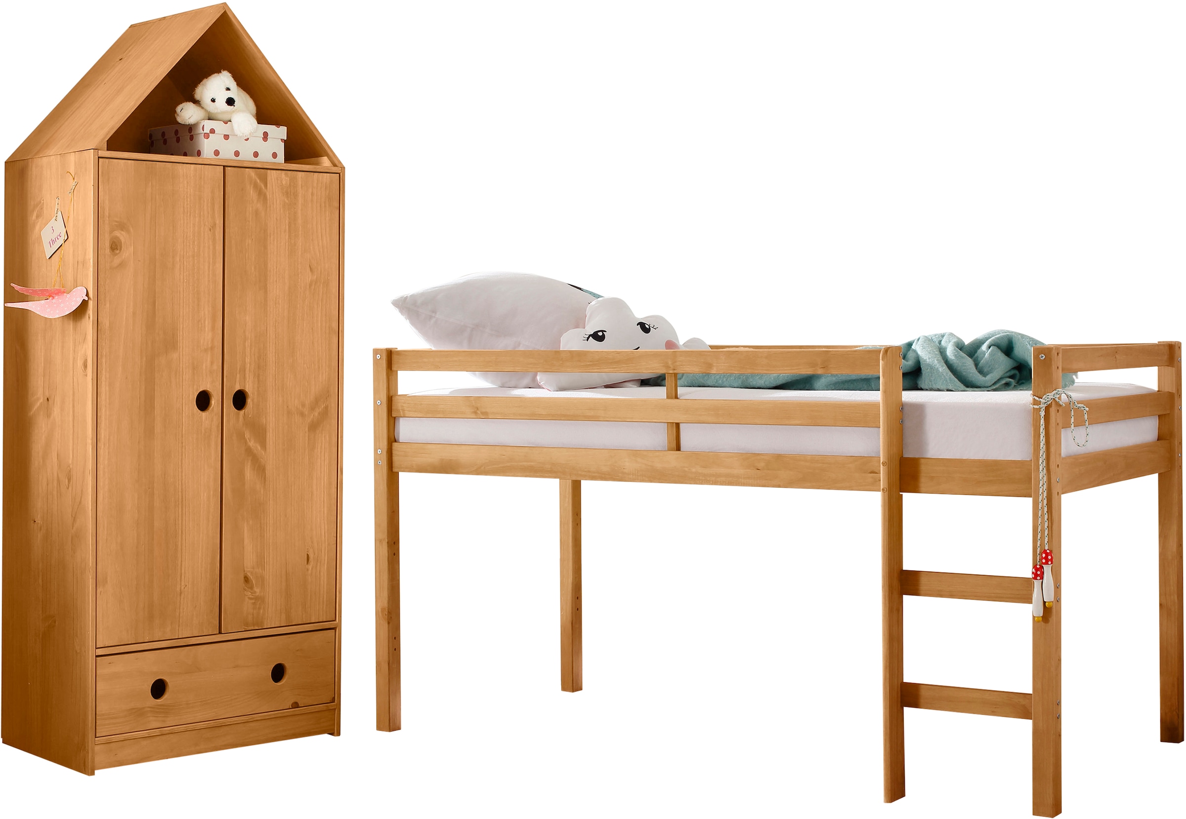 Lüttenhütt Hochbett »Alpi«, aus schönem massivem Kiefernholz, Aussenmassenbreite 103 cm