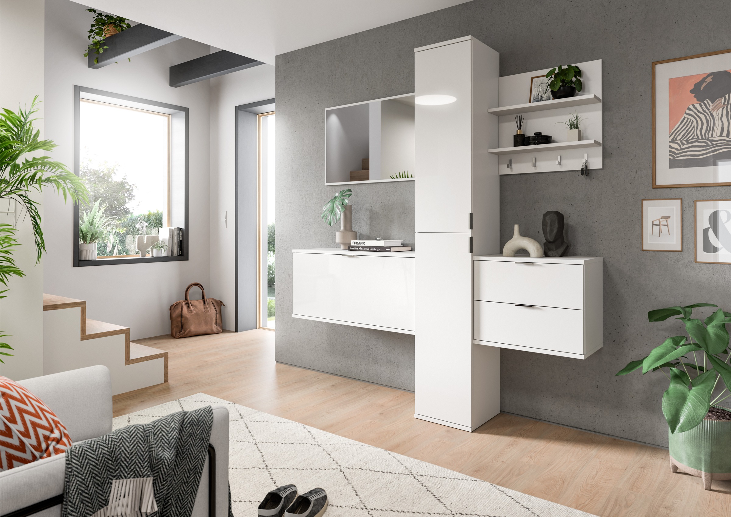 INOSIGN Garderoben-Set »Trondheim Garderobenset 5-tlg., Breite 174 cm«, (5 St.), hochglanz, best. aus: Spiegel, Paneel, Schrank, Kommoden, Flur, Diele