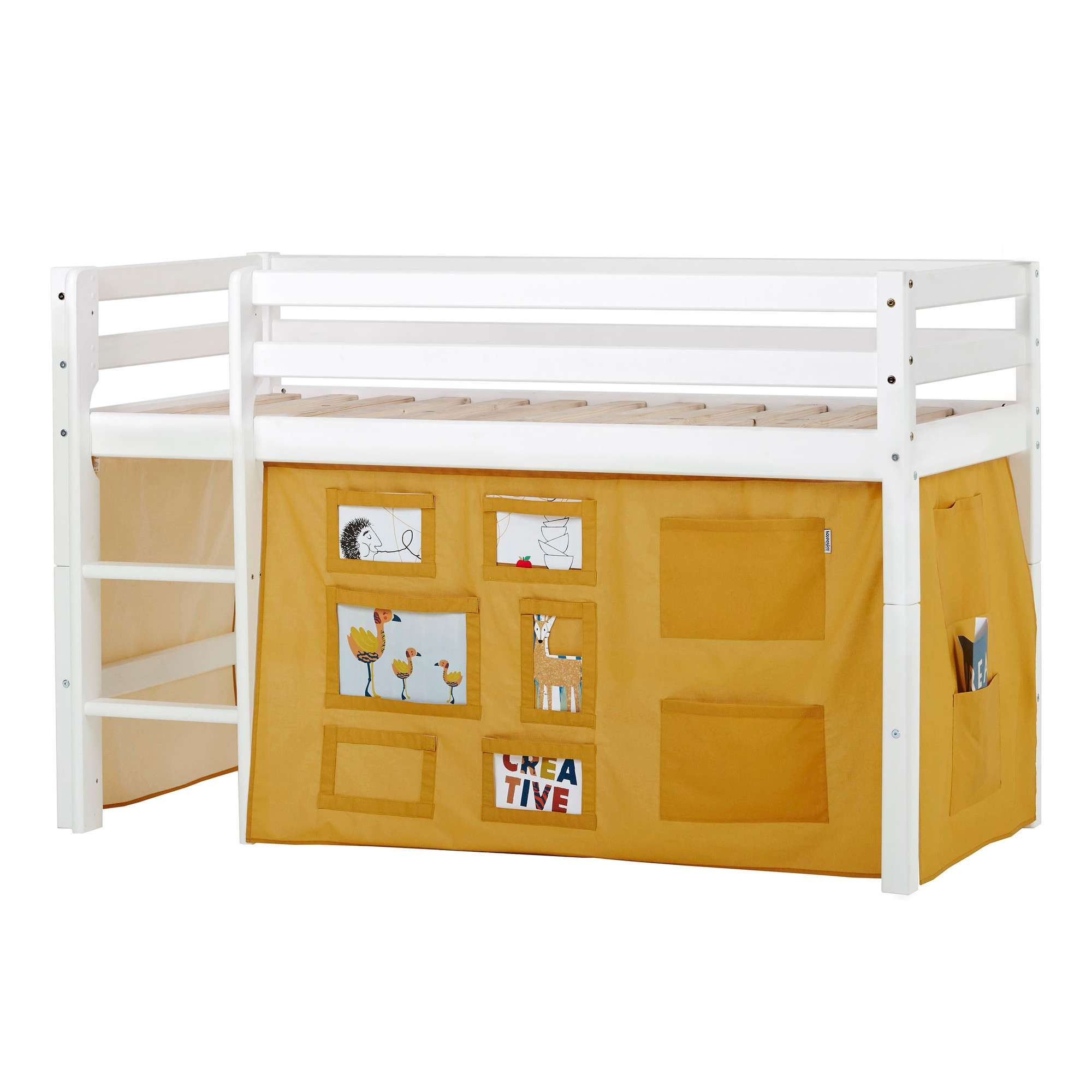 Hoppekids Hochbett »ECO Dream, Kinderbett, Spielbett, Halbhohes Bett aus Massivholz« inkl. Vorhang-Set Creator, Bettgrösse & Matratze wählbar