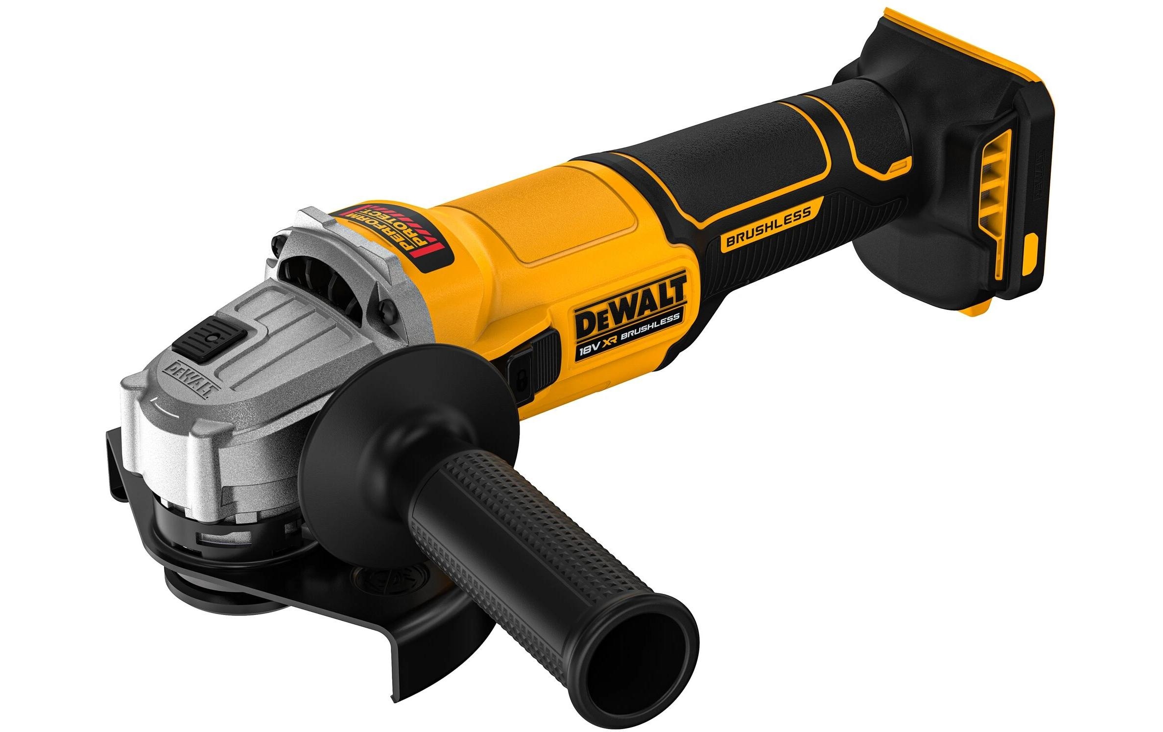 Dewalt, DeWalt Winkelschleifer »18 V DCG407N-XJ Ohne Akku«, gelb, Mesh-Abdeckung schränkt das Eindringen von Staub in den Motor ein
