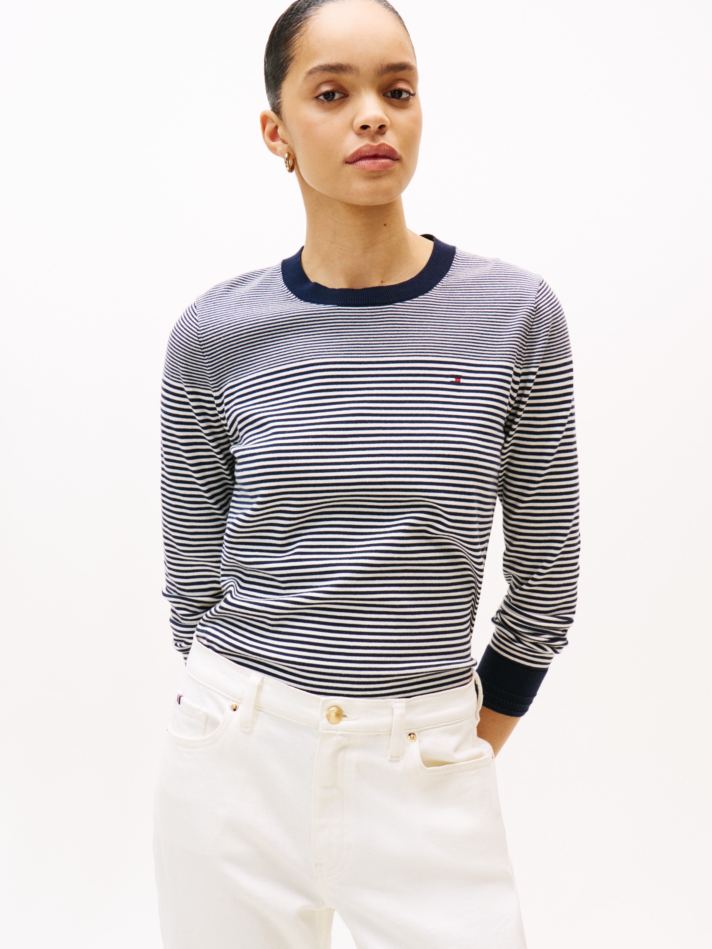 Tommy Hilfiger Rundhalspullover "CO JERSEY STITCH LS C-NK SWT" mit Logostickerei