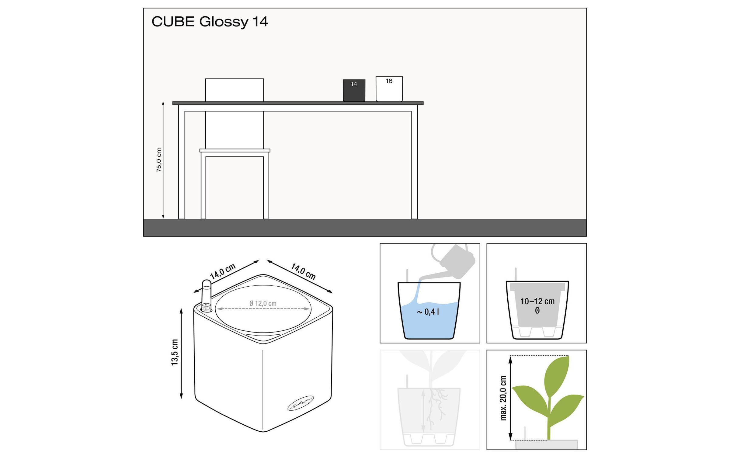 Blumentopf »Lechuza Pflanzentopf CUBE Glossy Ti«, Material: Polycarbonat, Polypropylen