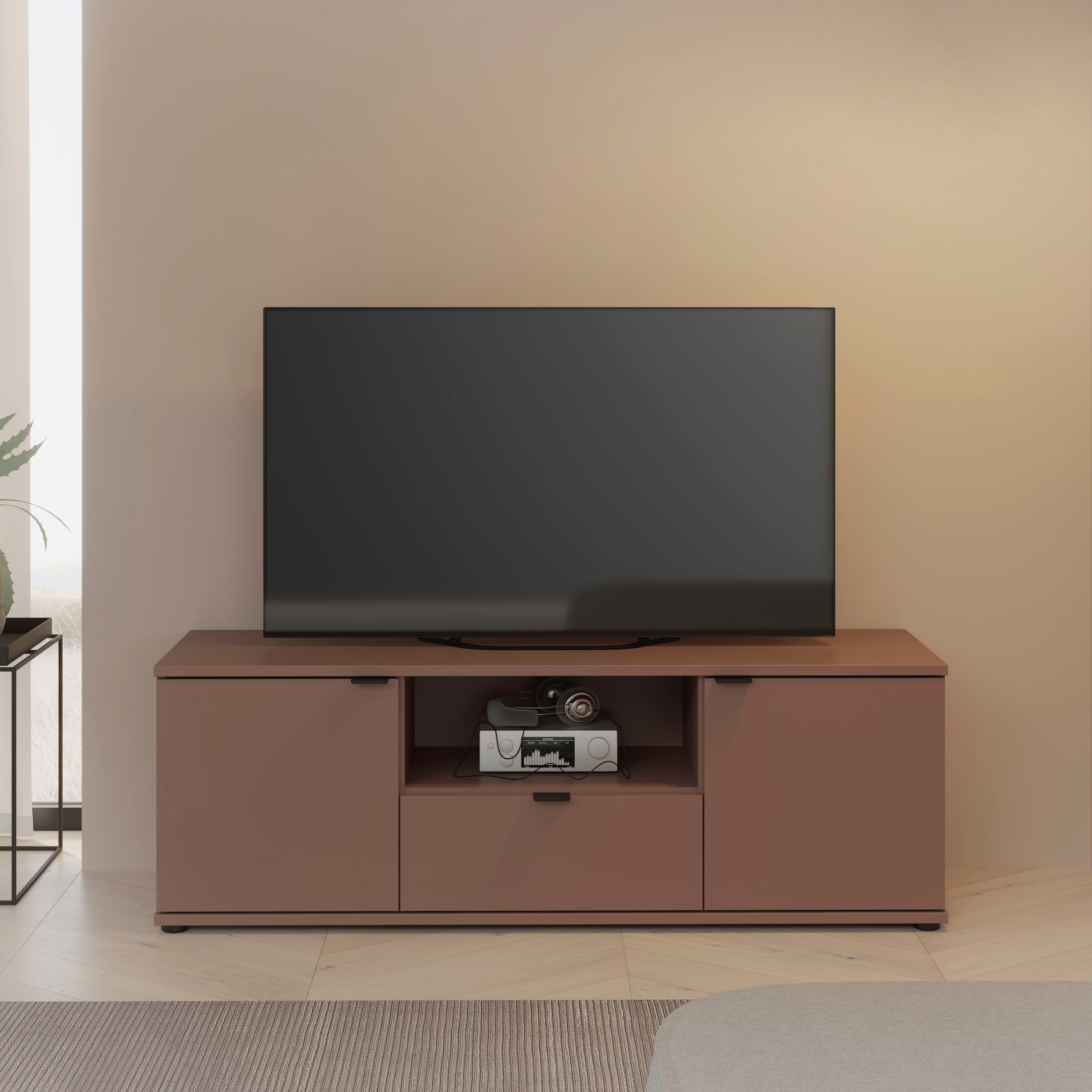 FORTE Lowboard "Ganymede" Breite 129,8cm, TV Board, Stauraum, Schublade; Metallgriffe, Kabelführung