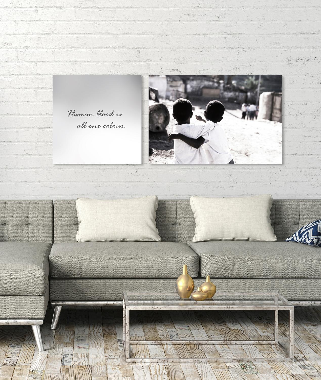 queence Leinwandbild »Blood«, Kind-Kinder-Schwarz-Weiss-Kunst-Modern-Bar & Lounges-Sprüche-Sprüche & Texte-Schriftzug-Schriftzüge, (Set), Premium-Leinwandstoff, Handarbeit aus Deutschland, Spruch, 2er Set