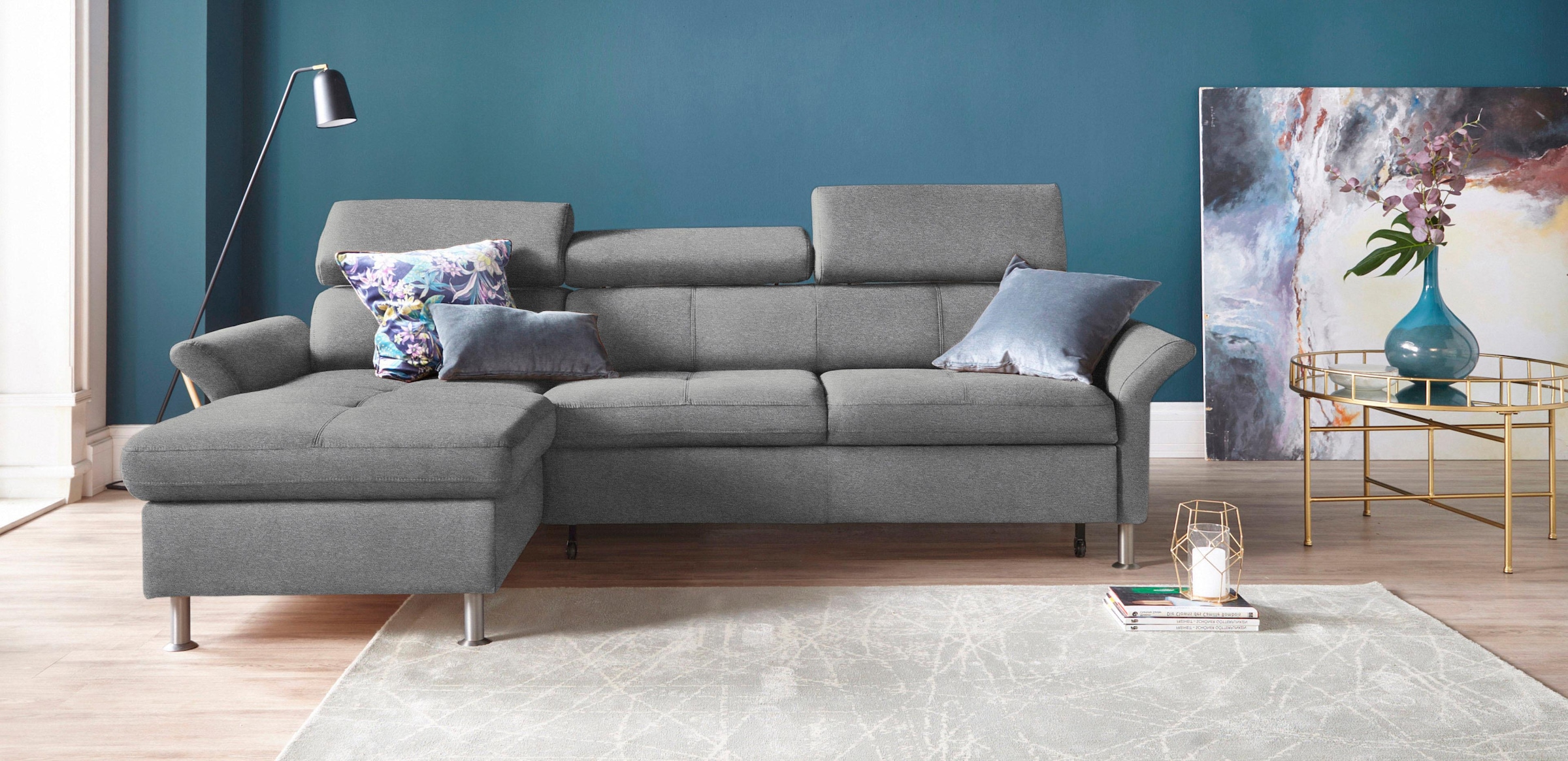 exxpo - sofa fashion Ecksofa "Maretto, bequem & komfortabel, bodenfrei, Breite 257cm, L-Form" inkl. Kopf- bzw. Rückenverstellung, wahlweise mit Bettfunktion