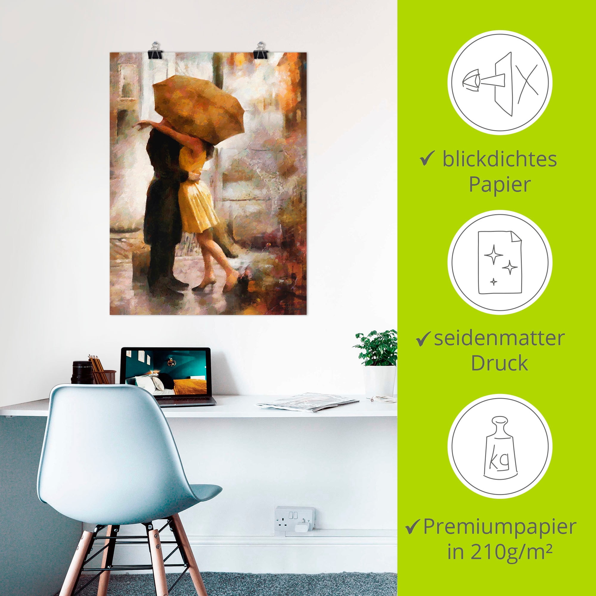 Artland Wandbild »Kuss unter Regenschirm«, Bilder von Liebespaaren, (1 St.), als Leinwandbild, Poster in verschied. Grössen