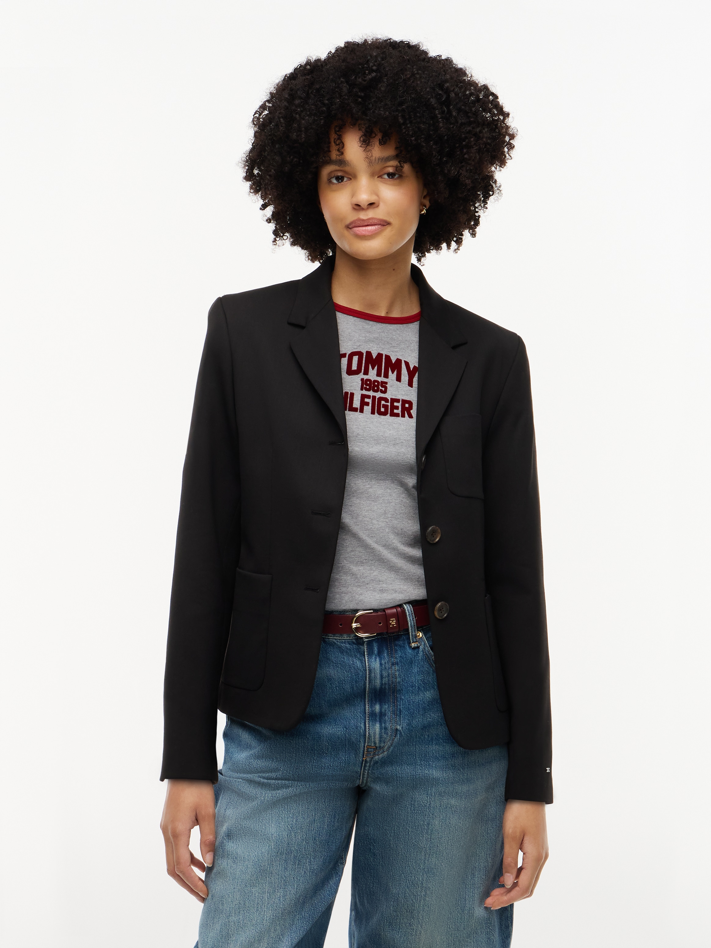 Tommy Hilfiger Kurzblazer "TIMELESS WOOL 3 BUTTON BLAZER" Materialmix, mit Wolle und Stretch