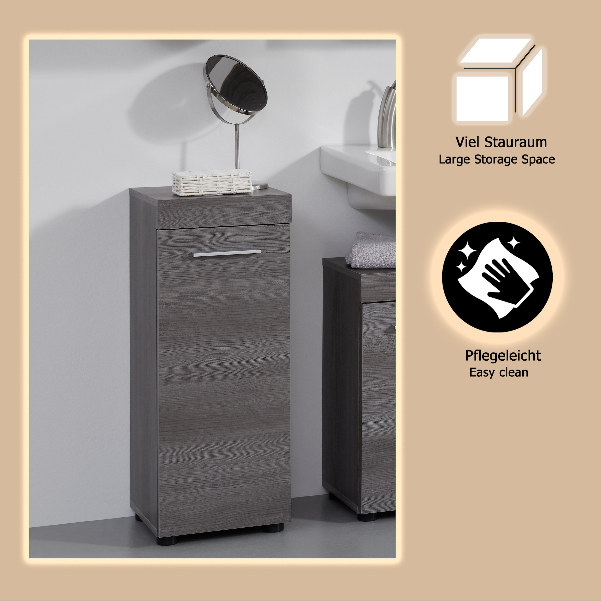 welltime Stauraumschrank »Royan«, Badkommode mit 2 Fächern in Rauchsilberfarben - Masse (B/T/H) 30/30/76 cm