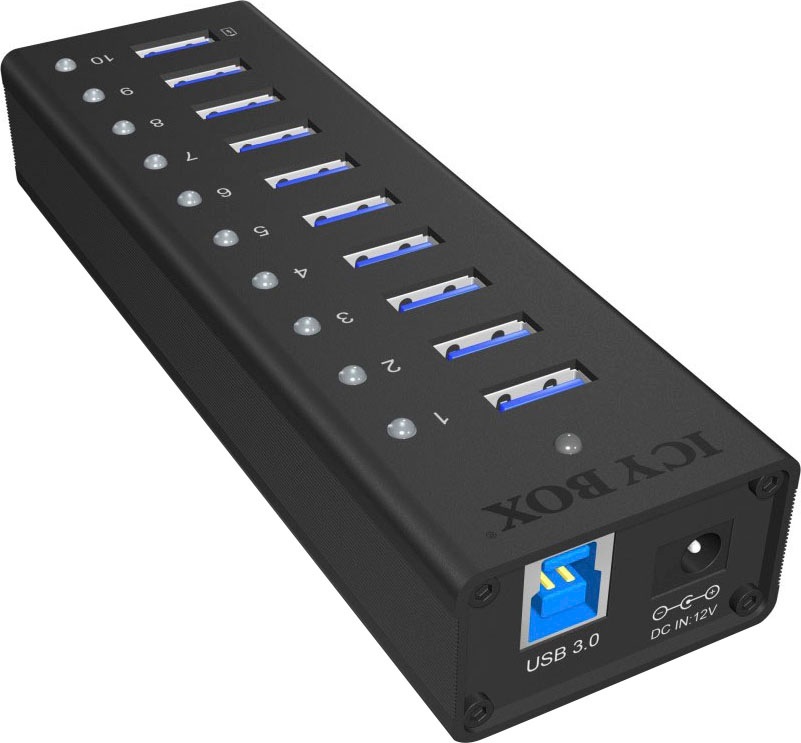 ICY BOX USB-Adapter »ICY BOX USB 3.2 Hub, 10 Port, Ladeport Alu-Gehäuse«, mit Netzteil