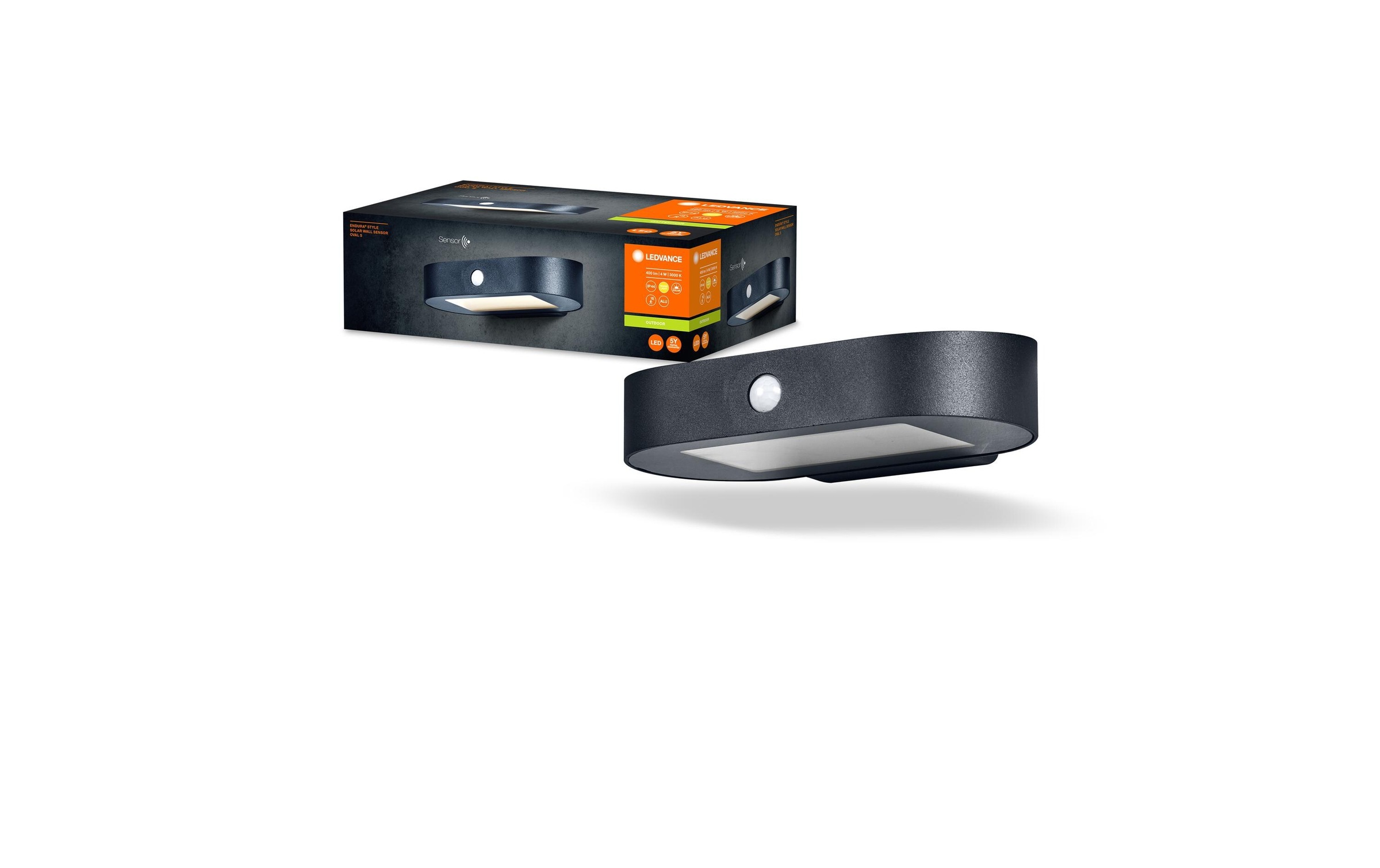 LED Wandleuchte »Endura Style Solar Oval, 4W, 3000K, Schwarz« Warmweiss