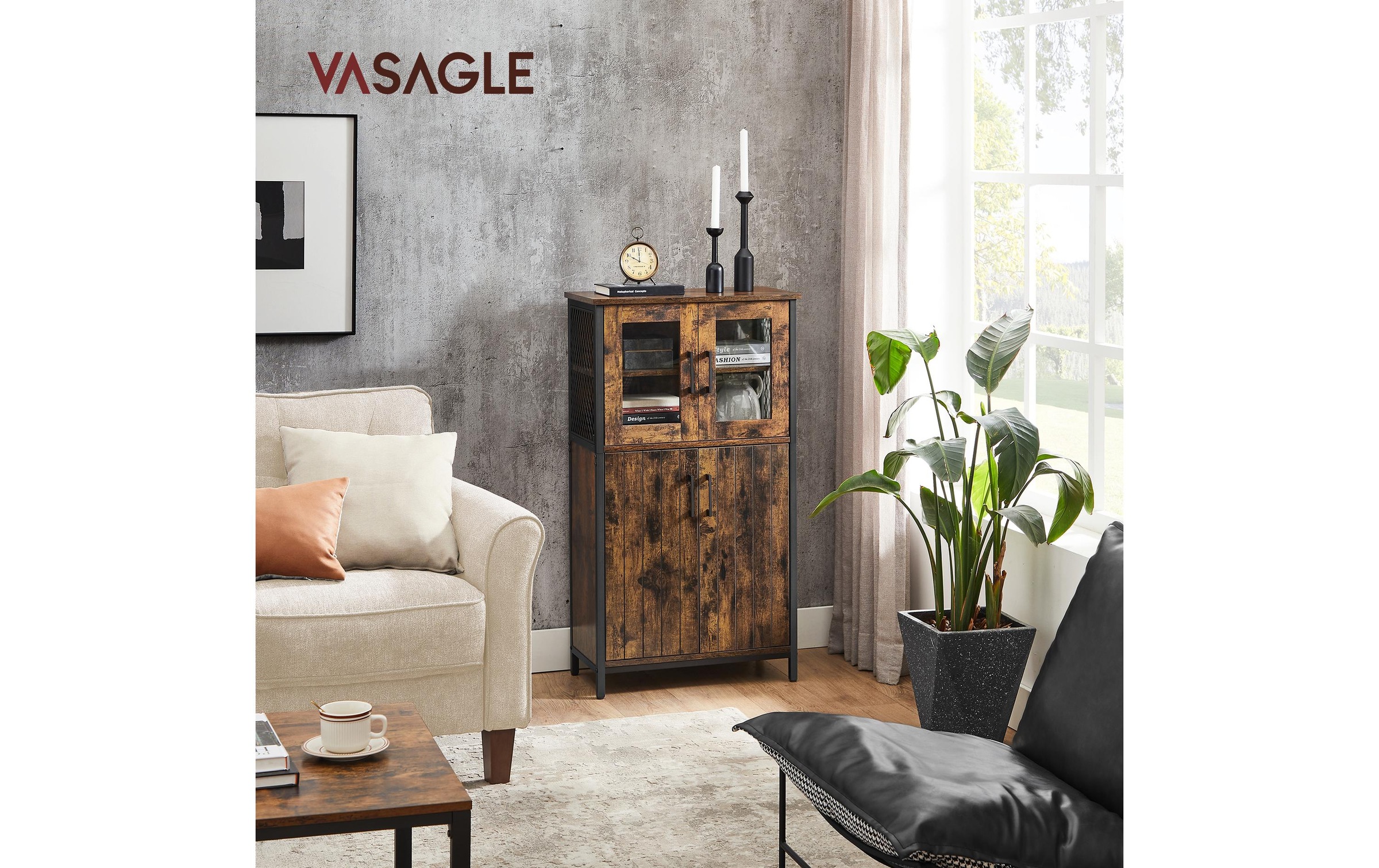 VASAGLE Kommode »mit Türen aus Glas«
