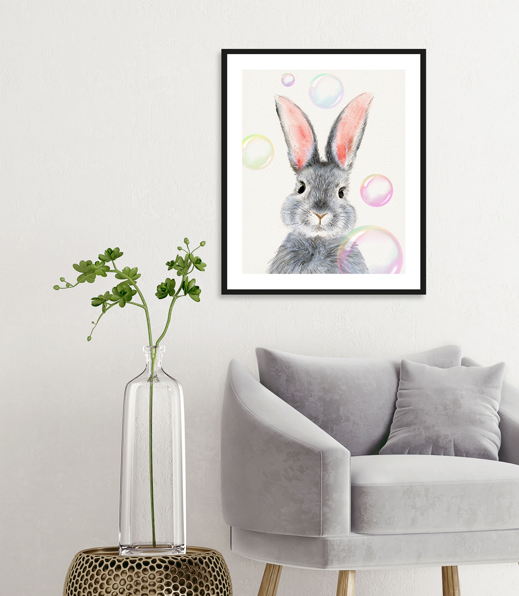 queence Bild »Alfano«, Hase-Hasen-Haustiere-Kunst, (1 St.), HD Premium Poster-Druck inkl. Holzrahmen