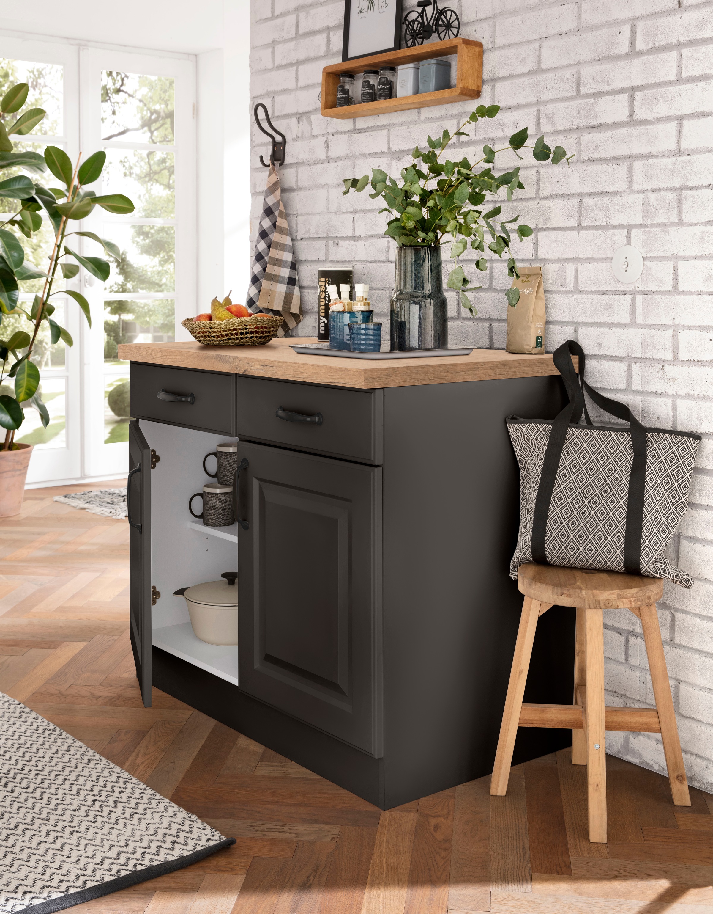 wiho Küchen Unterschrank "Erla" 100 cm breit mit Kassettenfront, mit Arbeitsplatte