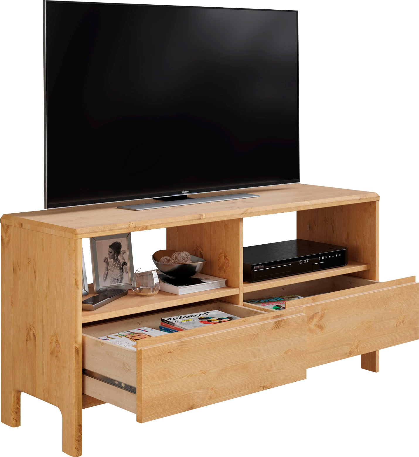 ✵ Home affaire TV-Schrank »Luven«, Breite 114 cm, Massivholz, 2 Schublade und  2 offenen Fächer günstig bestellen | Jelmoli-Versand