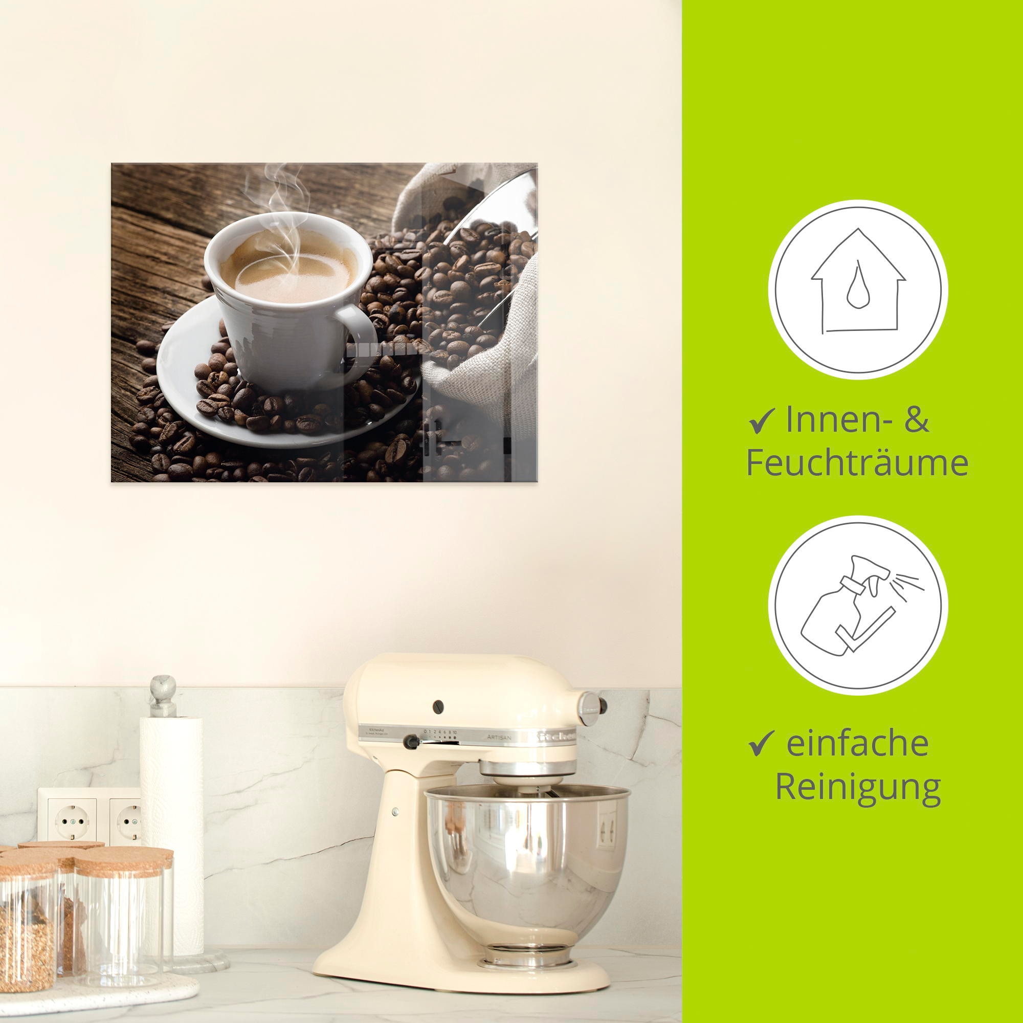 Artland Glasbild »Heisser Kaffee - dampfender Kaffee«, Getränke, (1 St.)