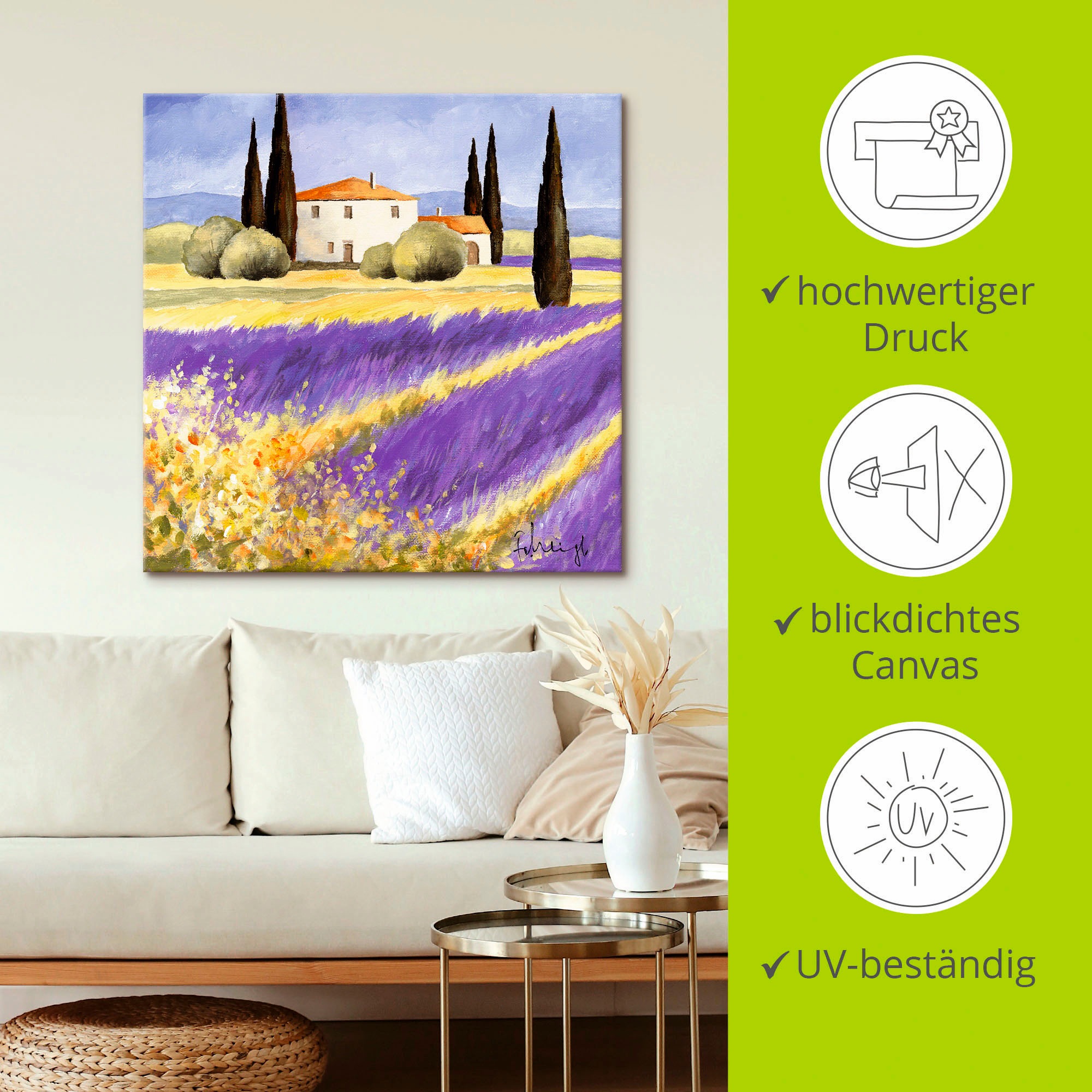 Artland Leinwandbild »Licht der Provence«, Felder, (1 St.), auf Keilrahmen gespannt
