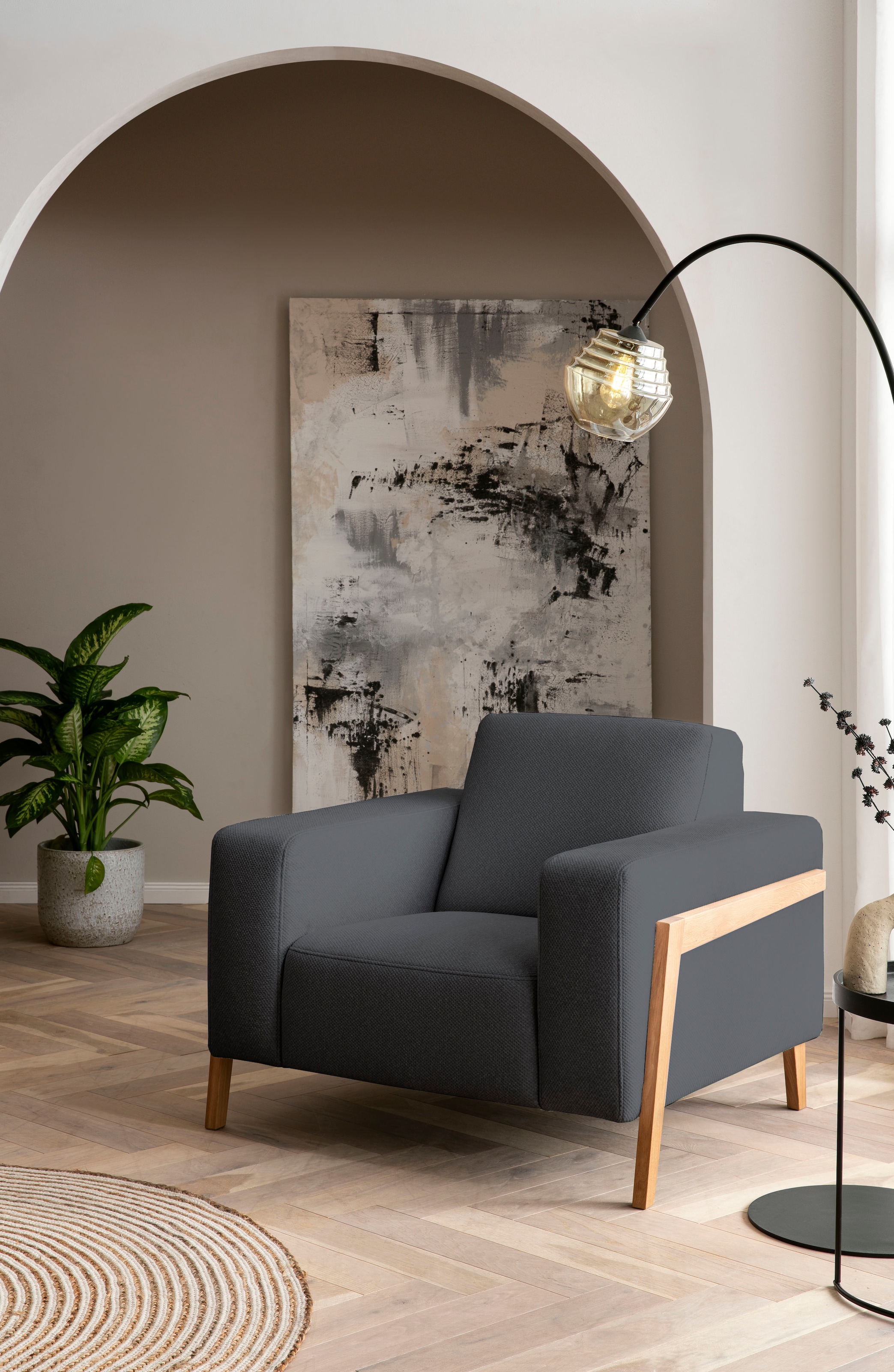 exxpo - sofa fashion Sessel »Starr, Loungesessel«, im Scandinavian Design, mit Massive Holzfüsse, frei im Raum stellbar