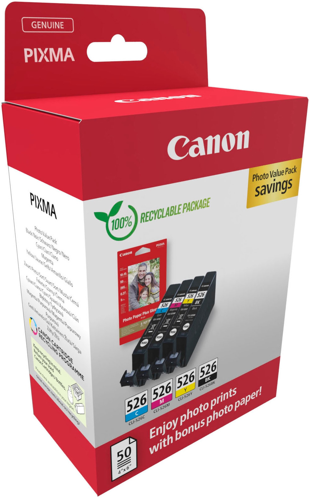 Canon Tintenpatrone »CLI-526 BK/C/M/Y + Fotopapier Value Pack«