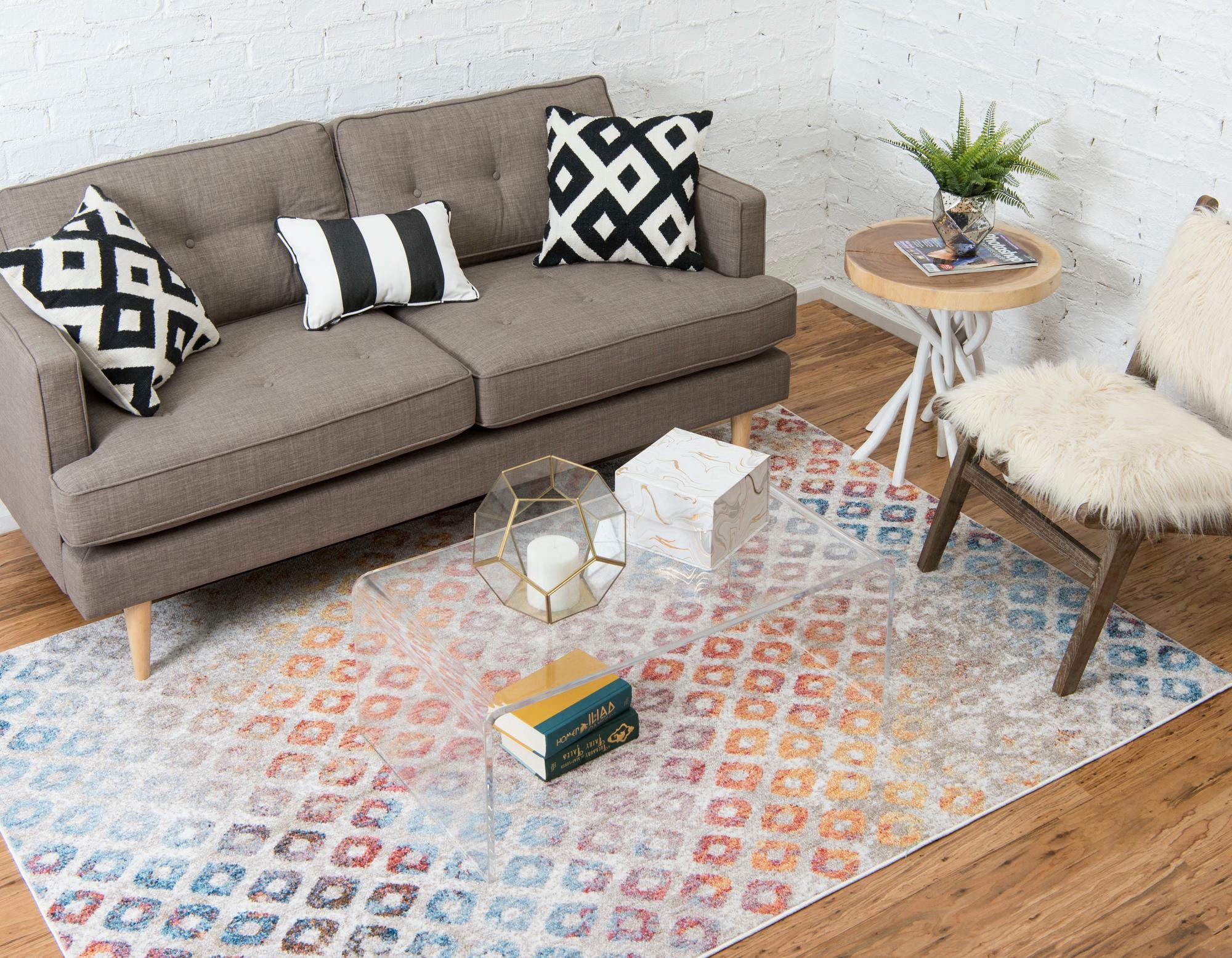 Myflair Möbel & Accessoires Teppich »Coloured Lagerräumung«, rechteckig, 8 mm Höhe, Kurzflor, gewebt, modernes Design, buntes Rauten Muster