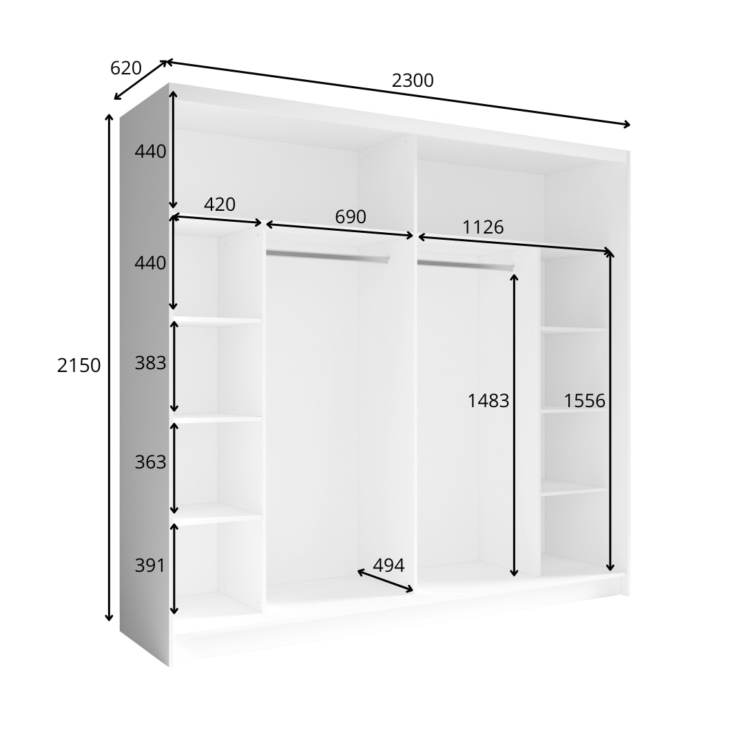 Home affaire Kleiderschrank »Greti Garderobe mit 2 Schiebetüren, Spiegel, Masse B/T/H: 180/59/209 cm«, 2-türiger Kleiderschrank mit Spiegeln, Einlegeböden und Kleiderstangen