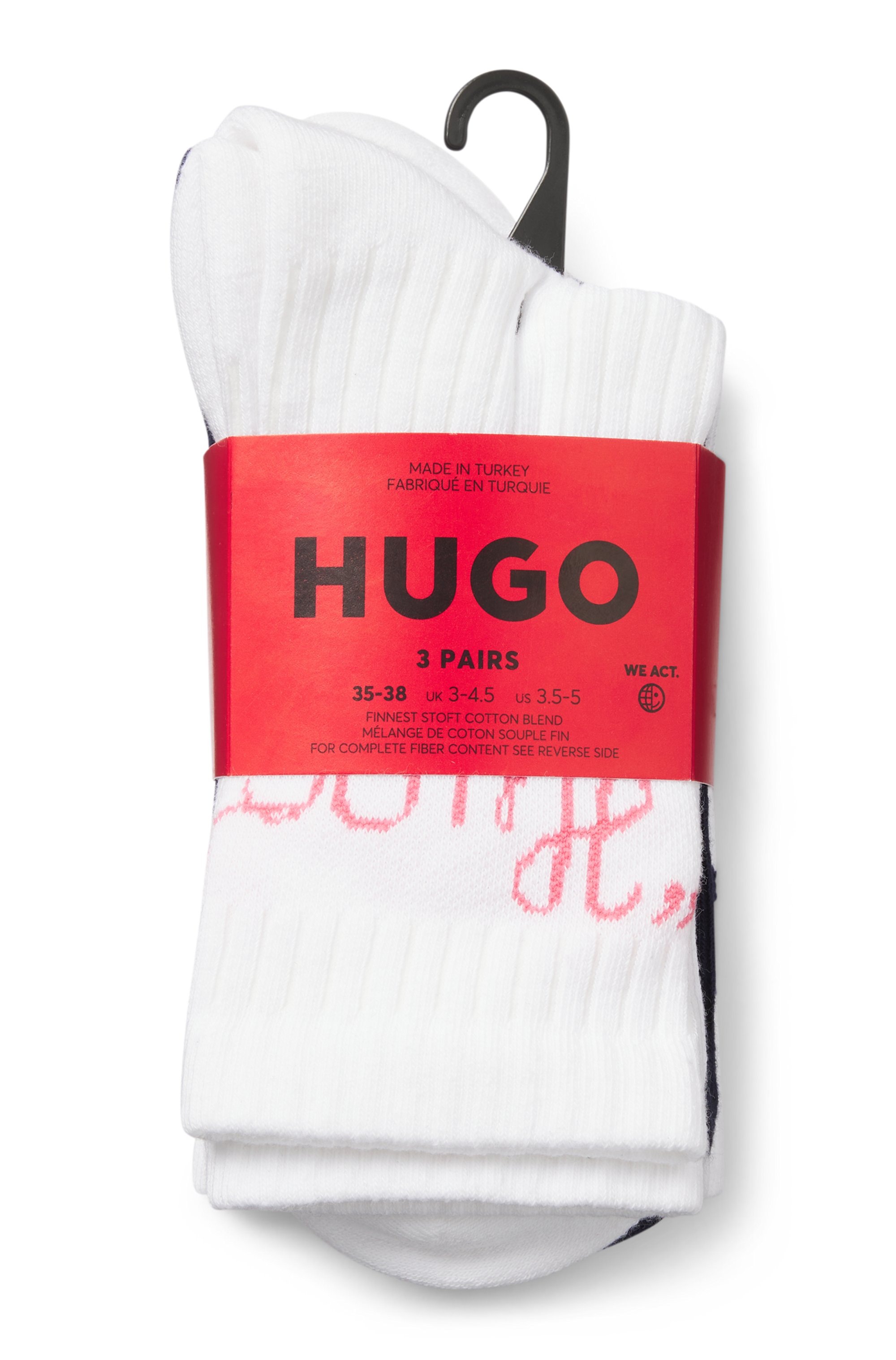 HUGO Underwear Freizeitsocken »3P QS SLOGAN CC W«, (3 Paar), verstärkte Fersen-und Zehenpartie, kontrastfarbene Details