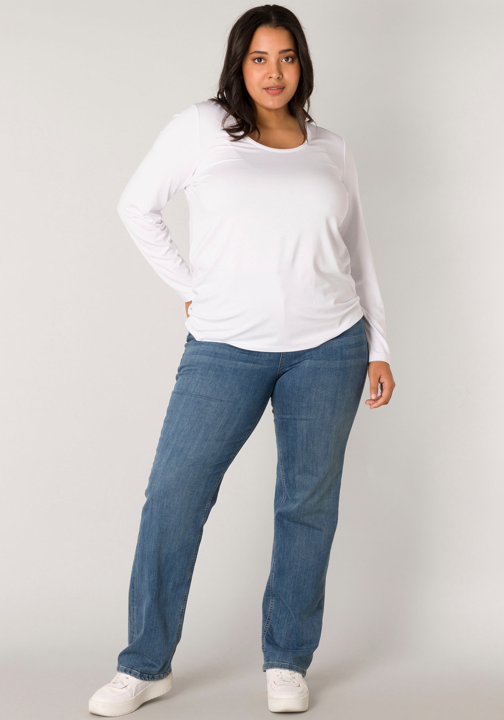 Base Level Curvy Langarmshirt, mit Rundhalsausschnitt