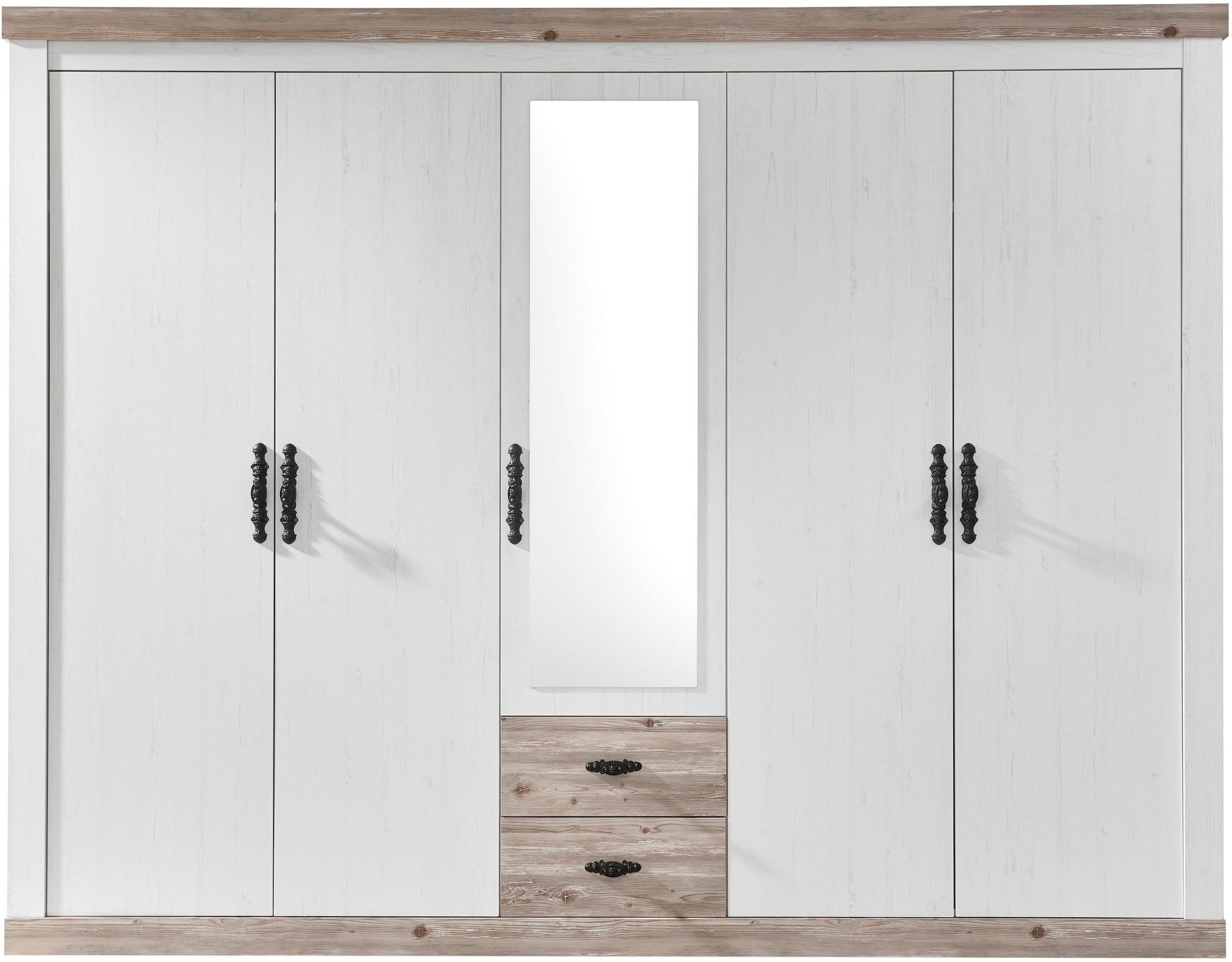 Home affaire Drehtürenschrank »Florenz Landhausschrank,rustikale Metallgriffe mit feinen Verzierungen«, Kleiderschrank mit Spiegel Schlafzimmerschrank BESTSELLER Garderobe