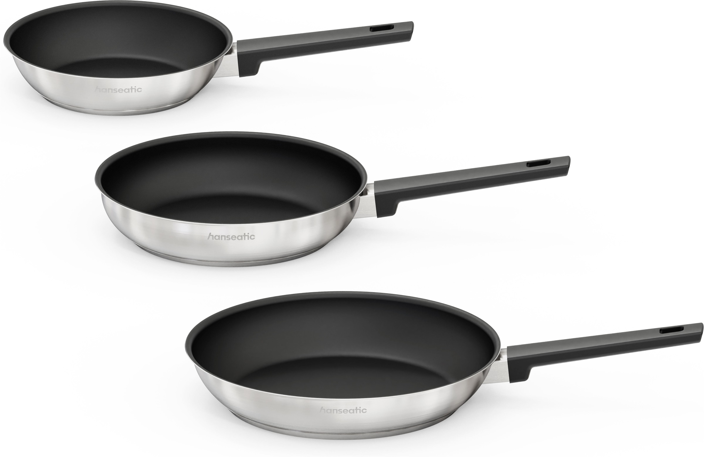 Hanseatic Pfannen-Set "SMART" Edelstahl 18/10 Set, 1x Pfanne Ø 20 cm, 24 cm und 28 cm, 3 tlg. Pfannen mit Antihaftbeschichtung, für alle Herdarten, inkl. Induktion