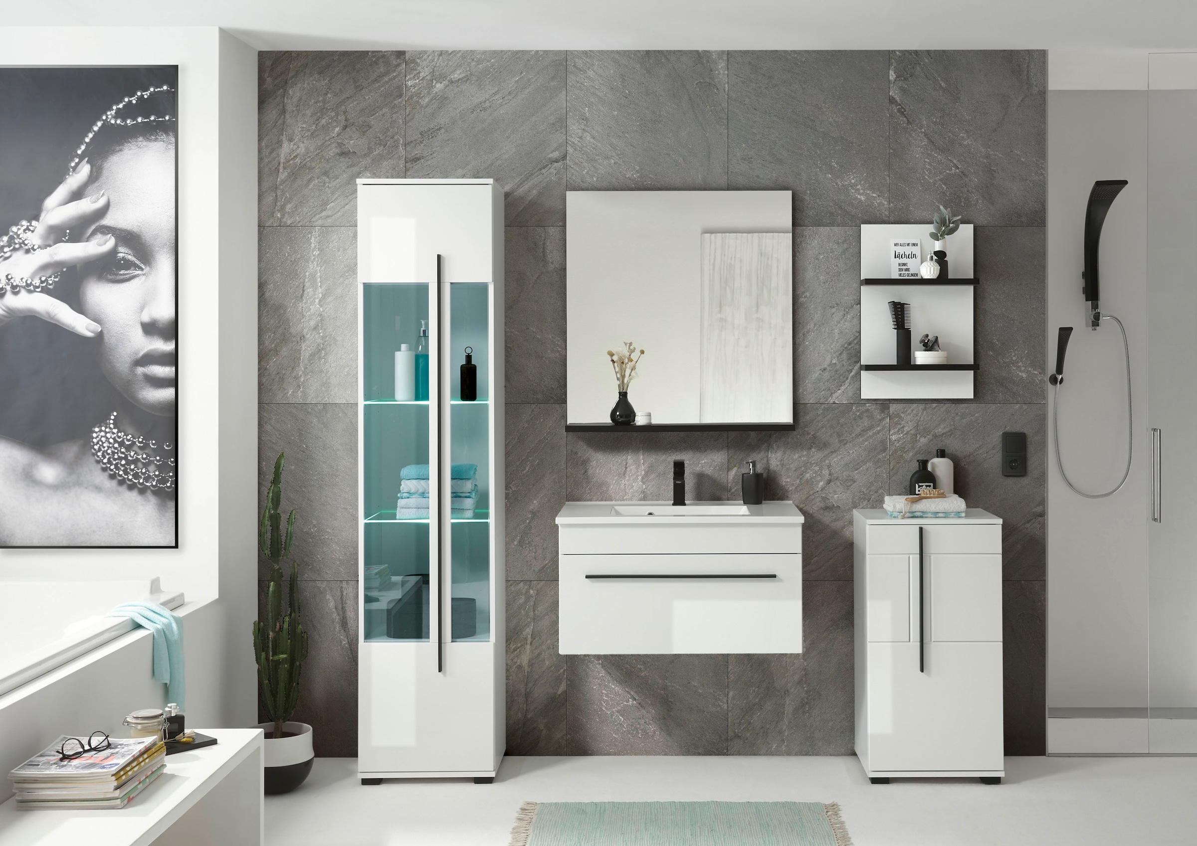 INOSIGN Wandregal »Cantara, Badregal in Hochglanz Weiss, Wandboard im modernen Design«, ausreichend Stauraum