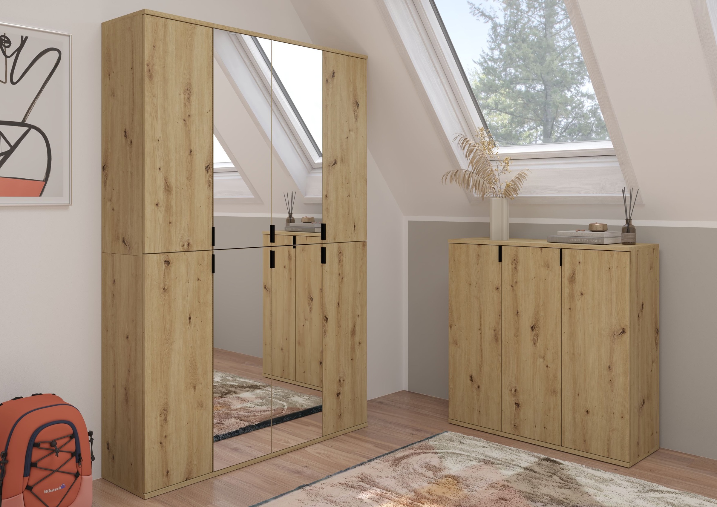 Home affaire Kommode "Trondheim, Breite 30 cm, 1 Tür, 3 Einlegeböden, 4 Fächer" Türanschlag wechselbar, Garderobenkommode, Schuhschrank, Schuhkommode