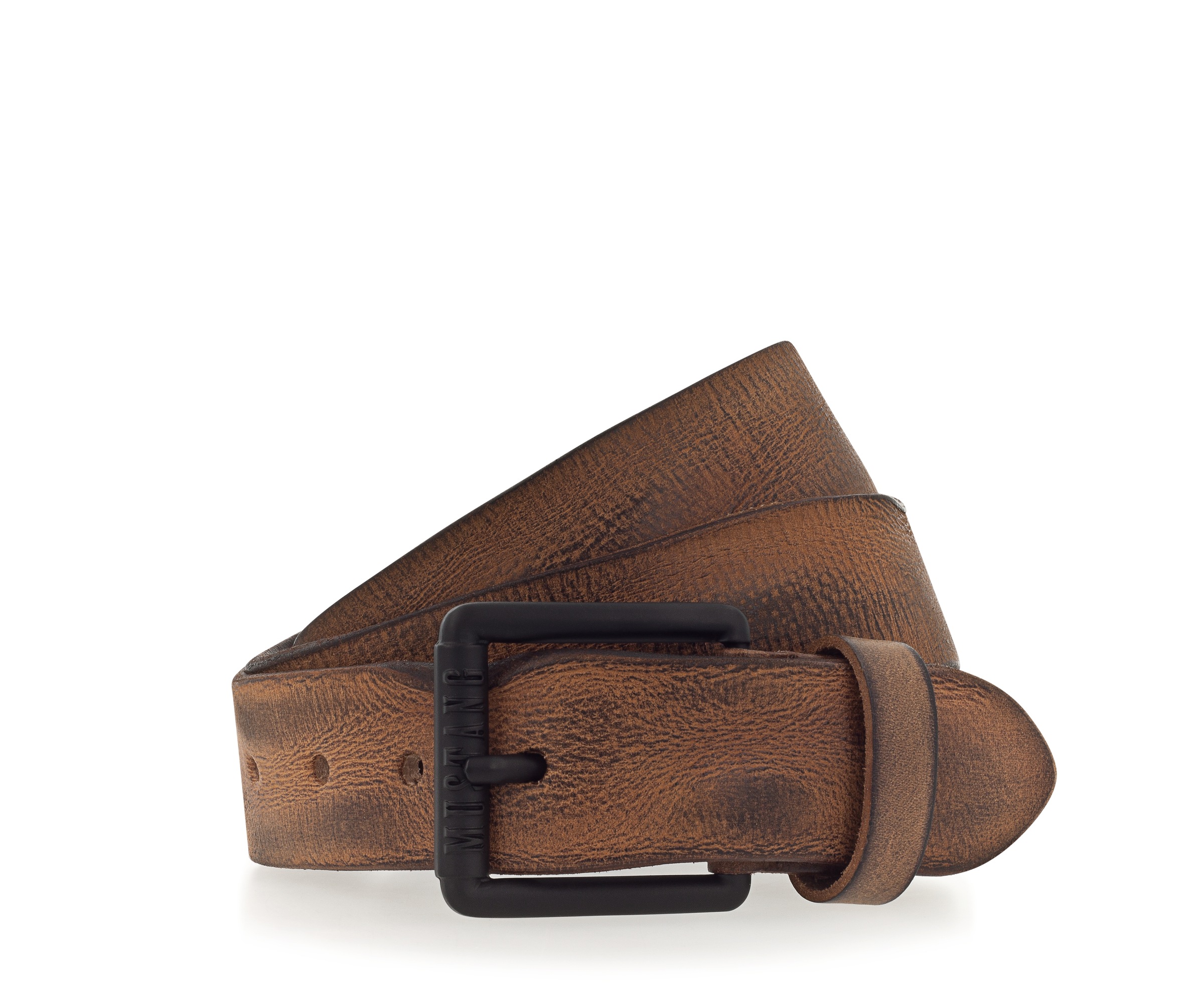 MUSTANG Ledergürtel Vollrindleder in Used-Optik, geschwärzte Schnalle, 4 cm