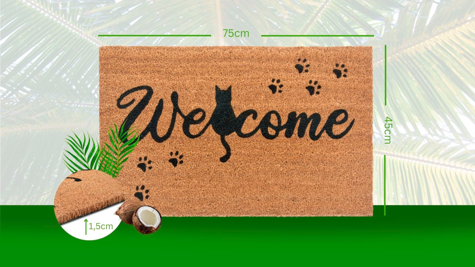 HANSE Home Fussmatte »Mix Mats Kokos Cat Paws Welcome, Türmatte«, rechteckig, 15 mm Höhe, Kokos, Schmutzfangmatte, Outdoor, Rutschfest, Innen, Kokosmatte, Flur