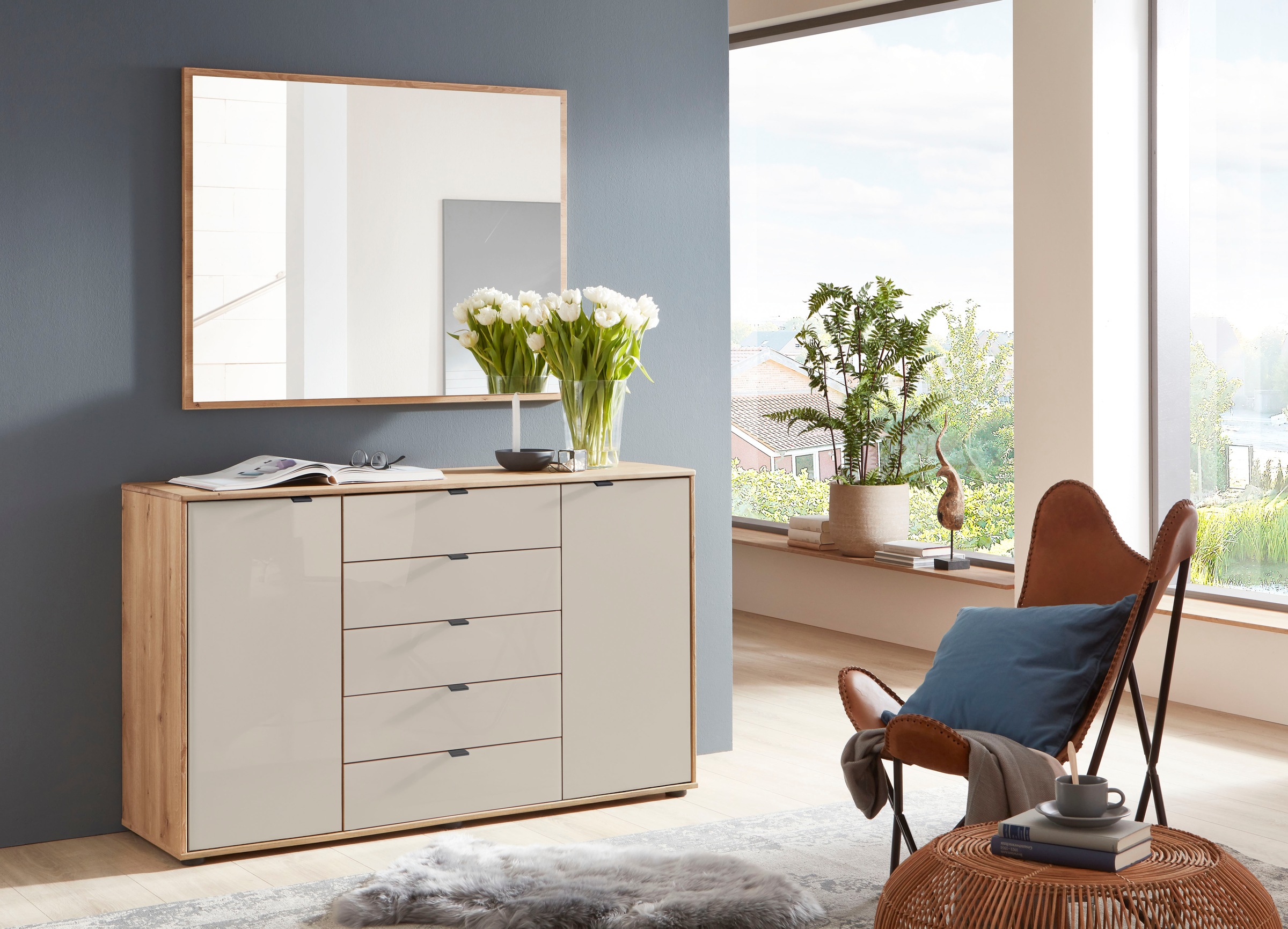 WIEMANN Kombikommode "Cardiff Sideboard, Wäscheschrank, teilmassiv Bianco-Eiche, Schubladen" Kommode 141x86x43 cm, braun, mit Dämpfung, MADE IN GERMANY, verschiedenen Ausführungen, inklusive Einlegeböden