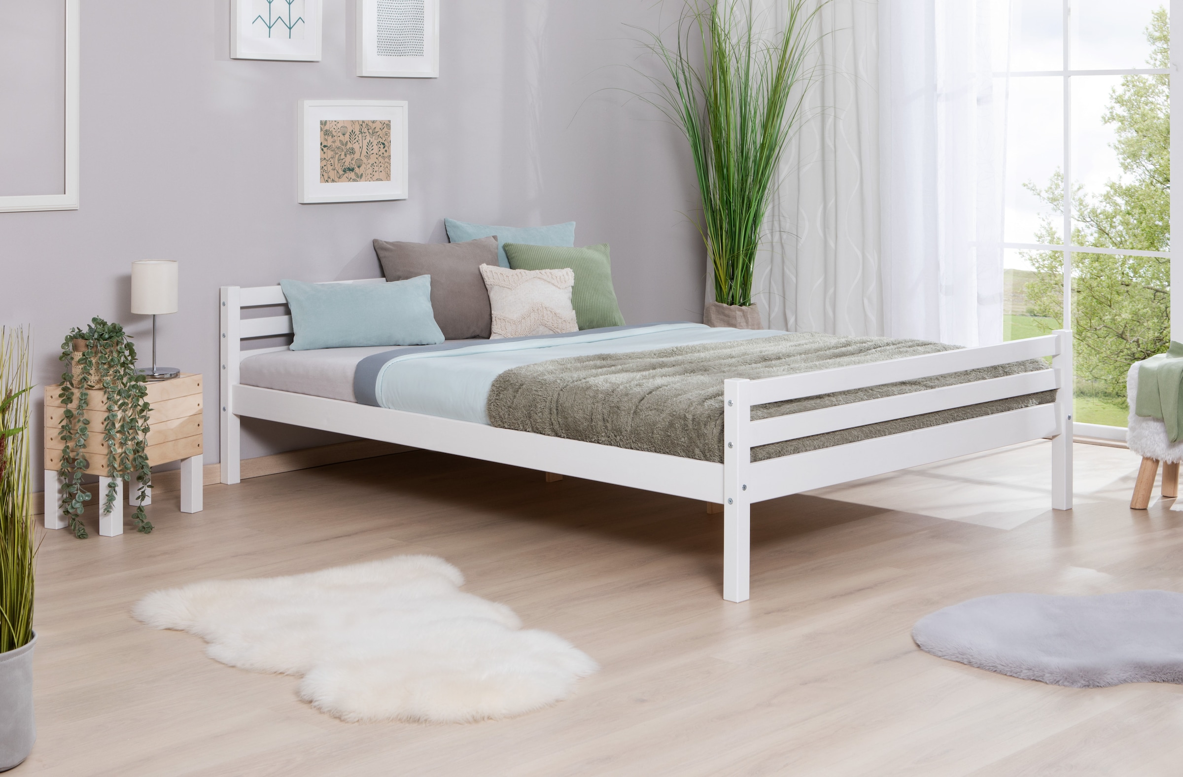 Ticaa Jugendbett Futonbett in diversen Breiten, Kiefer, mit Rollrost