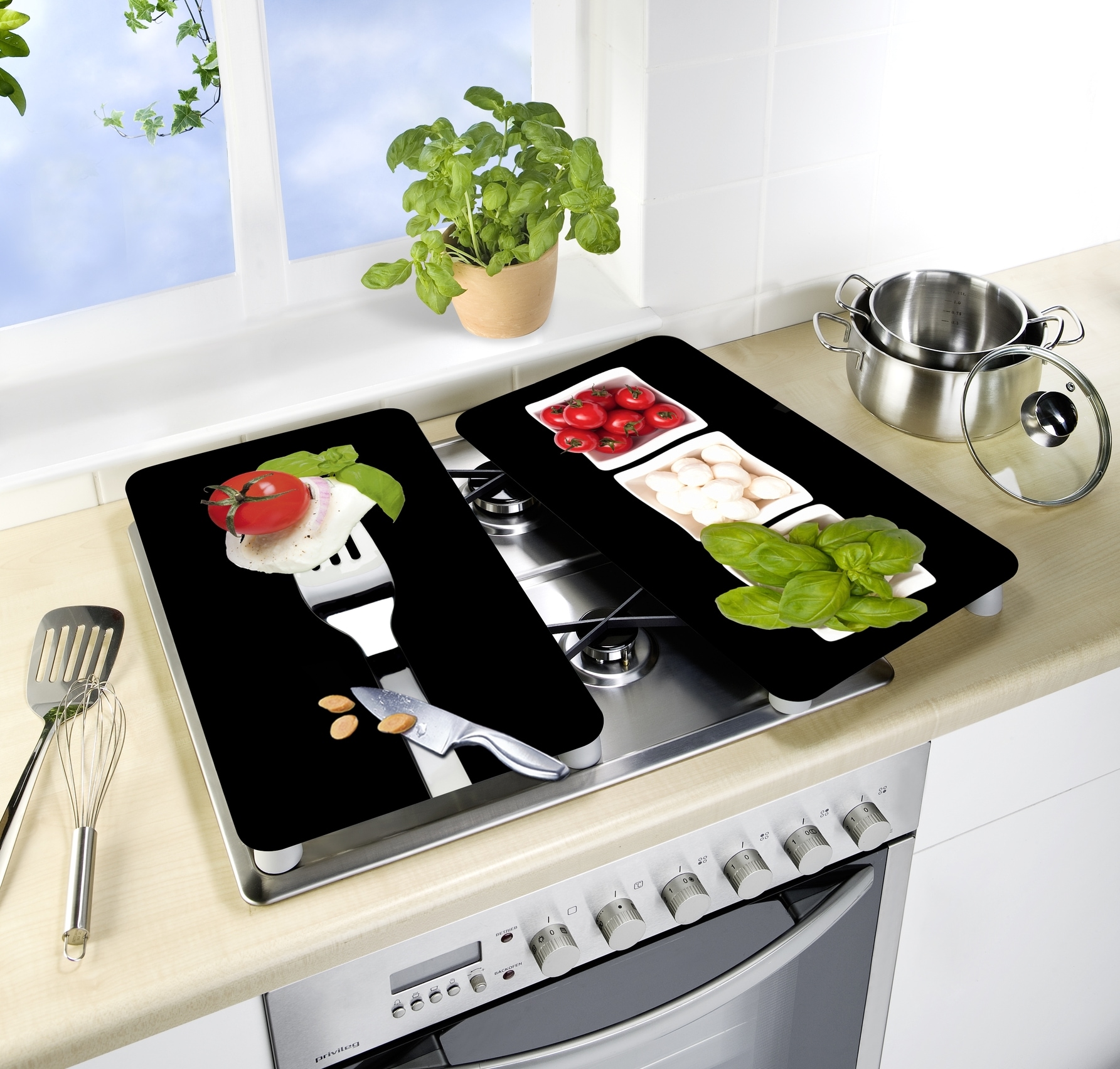 WENKO Herd-Abdeckplatte »Universal Modell Caprese«, (Set, 2 tlg.), Herdabdeckung für alle Herdarten, kratzfest, mit rutschfesten Füssen