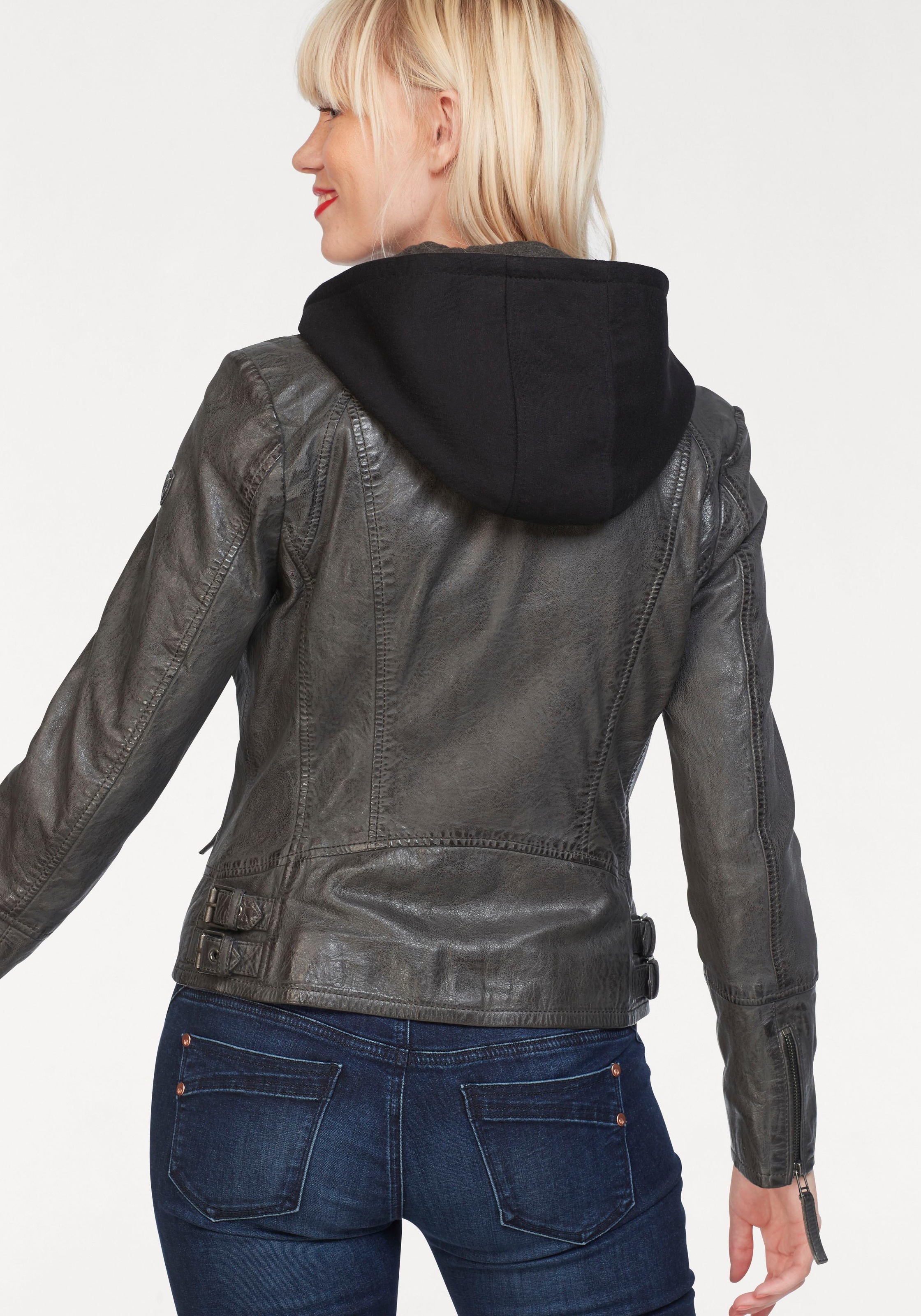 Mauritius Lederjacke »NOLA«, mit Kapuze, Two-in-One Style - mit abnehmbarer Jersey-Kapuze
