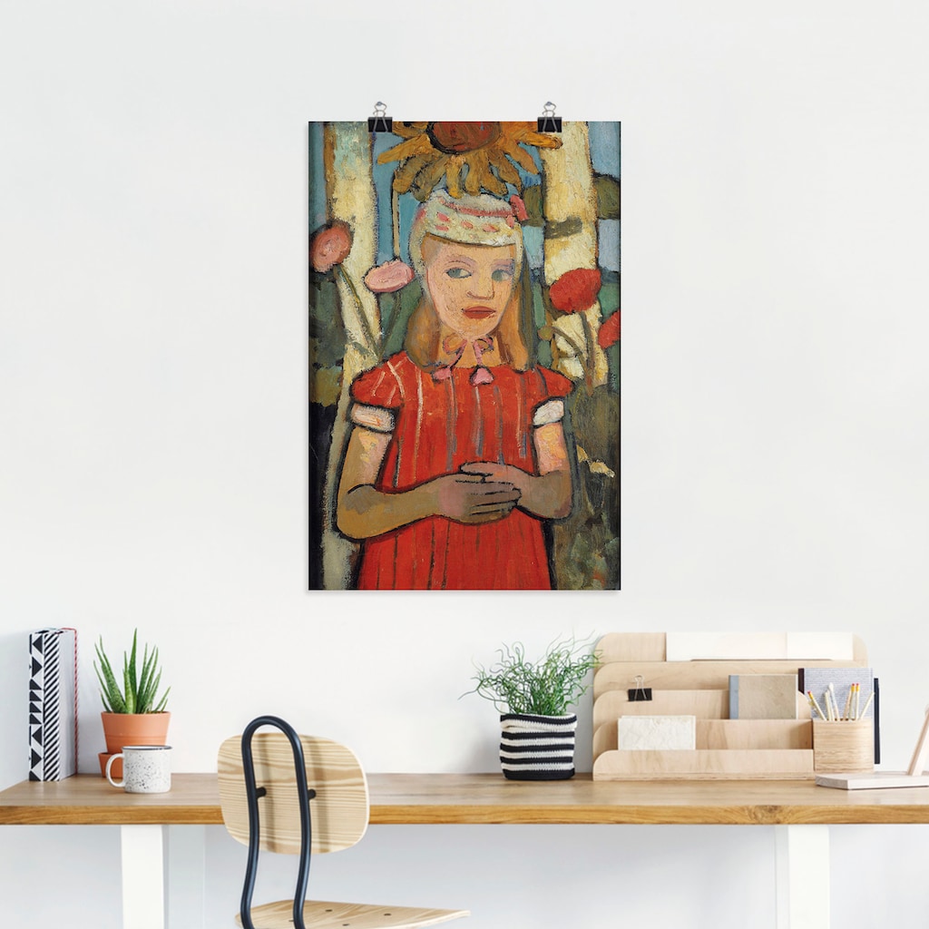Artland Kunstdruck »Mädchen in rotem Kleid vor Sonnenblume.«, Bilder von Kindern, (1 St.)