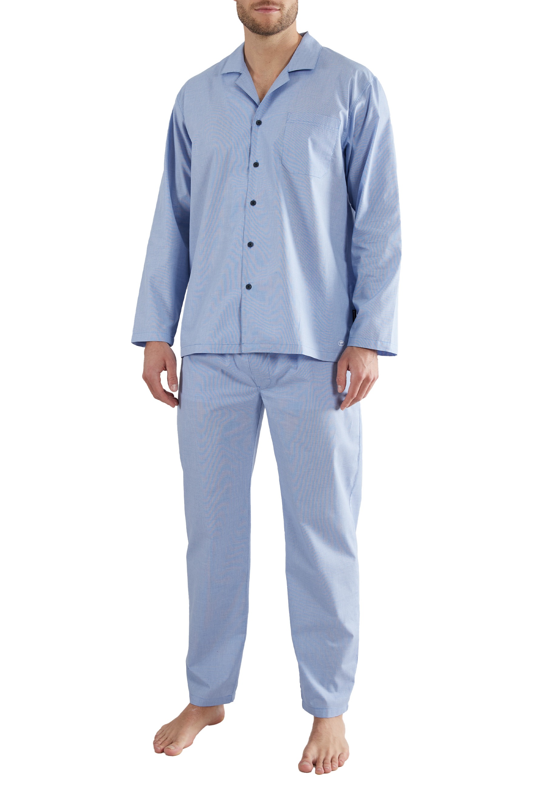 TOM TAILOR Pyjama, (2 tlg.), Knopfleiste, Langarm, V-Kragen, lange Hose, kühlend, Karo-Muster