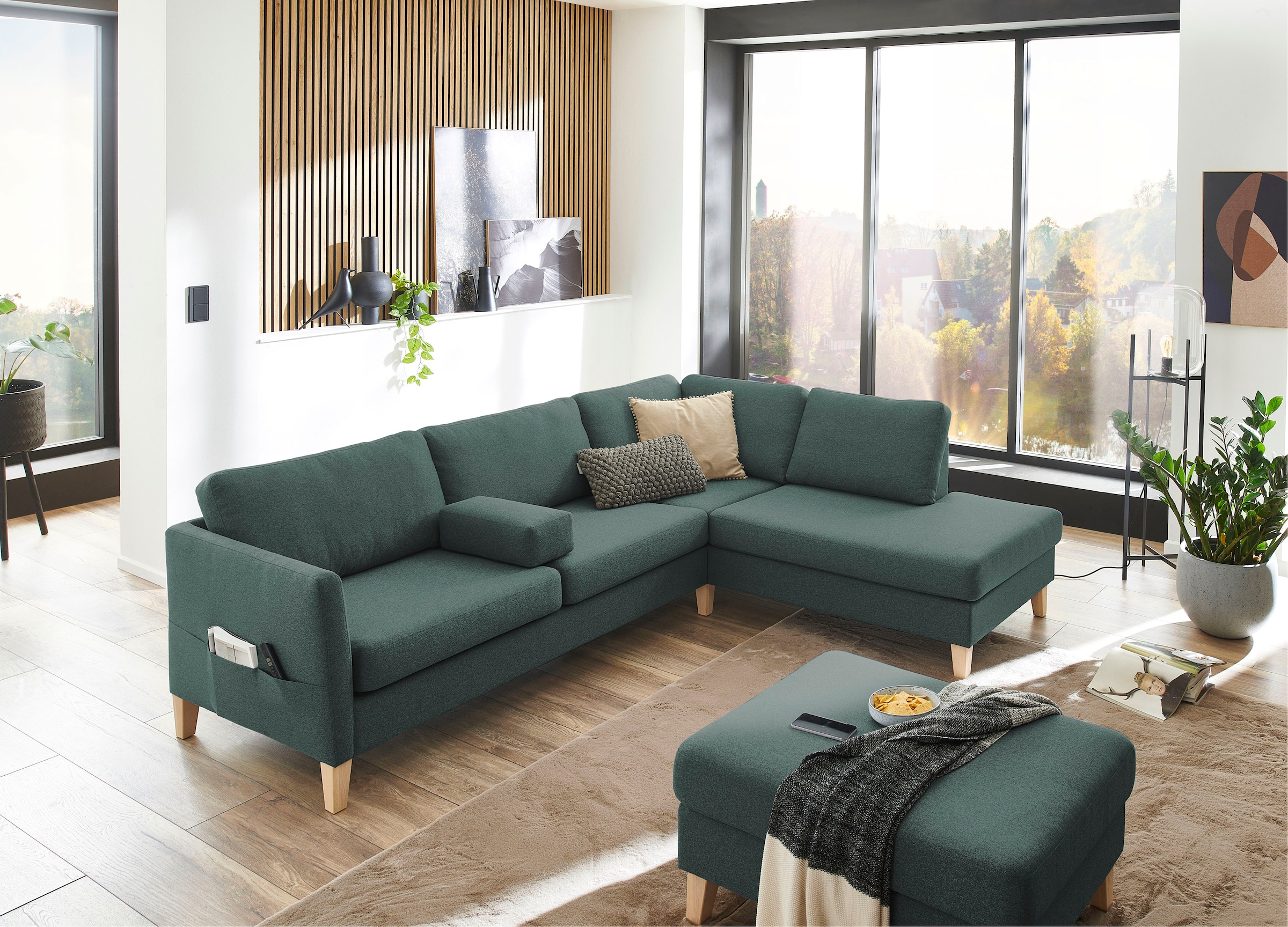ATLANTIC home collection Hocker »Mailo«, Masse (BxTxH): 88x69x45 cm, mit Massivholzfüssen