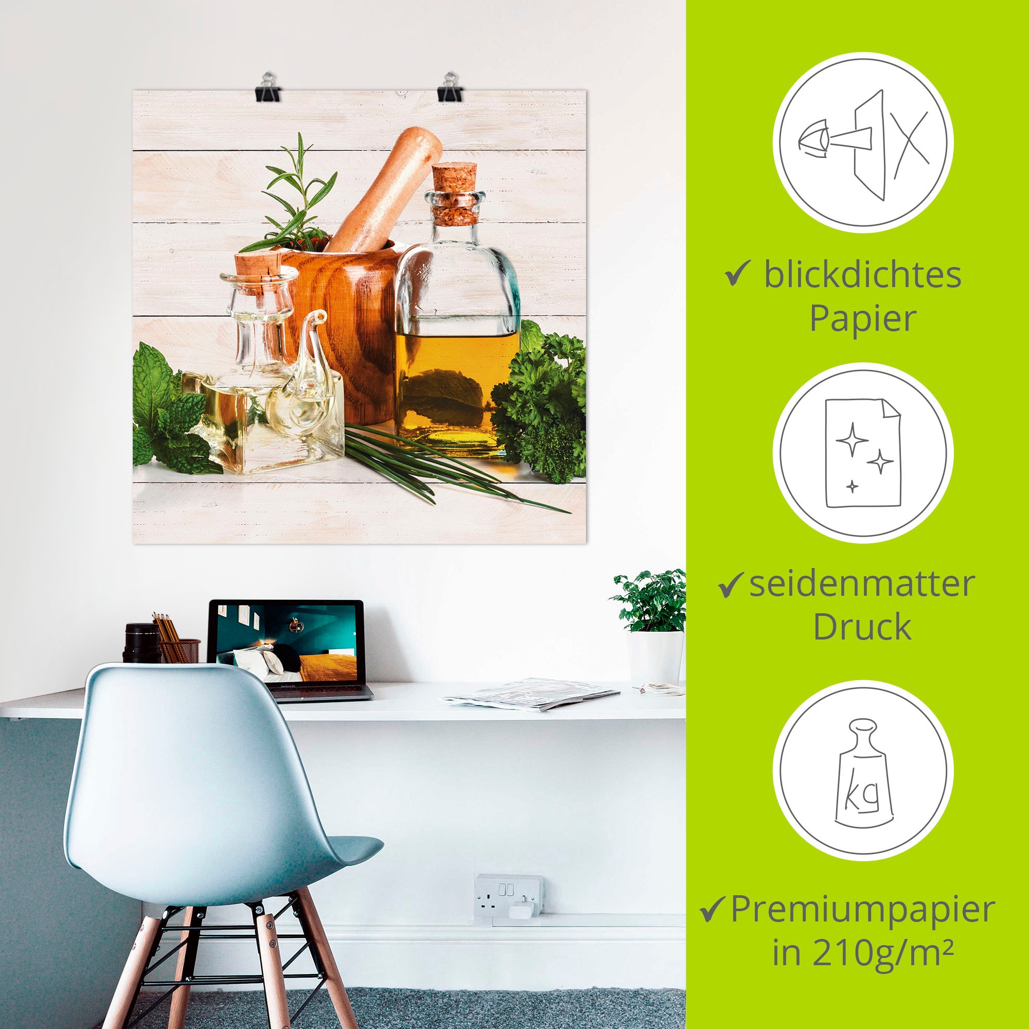 Artland Wandbild »Olivenöl und Kräuter - Küche«, Arrangements, (1 St.), als Alubild, Outdoorbild, Leinwandbild, Poster, Wandaufkleber