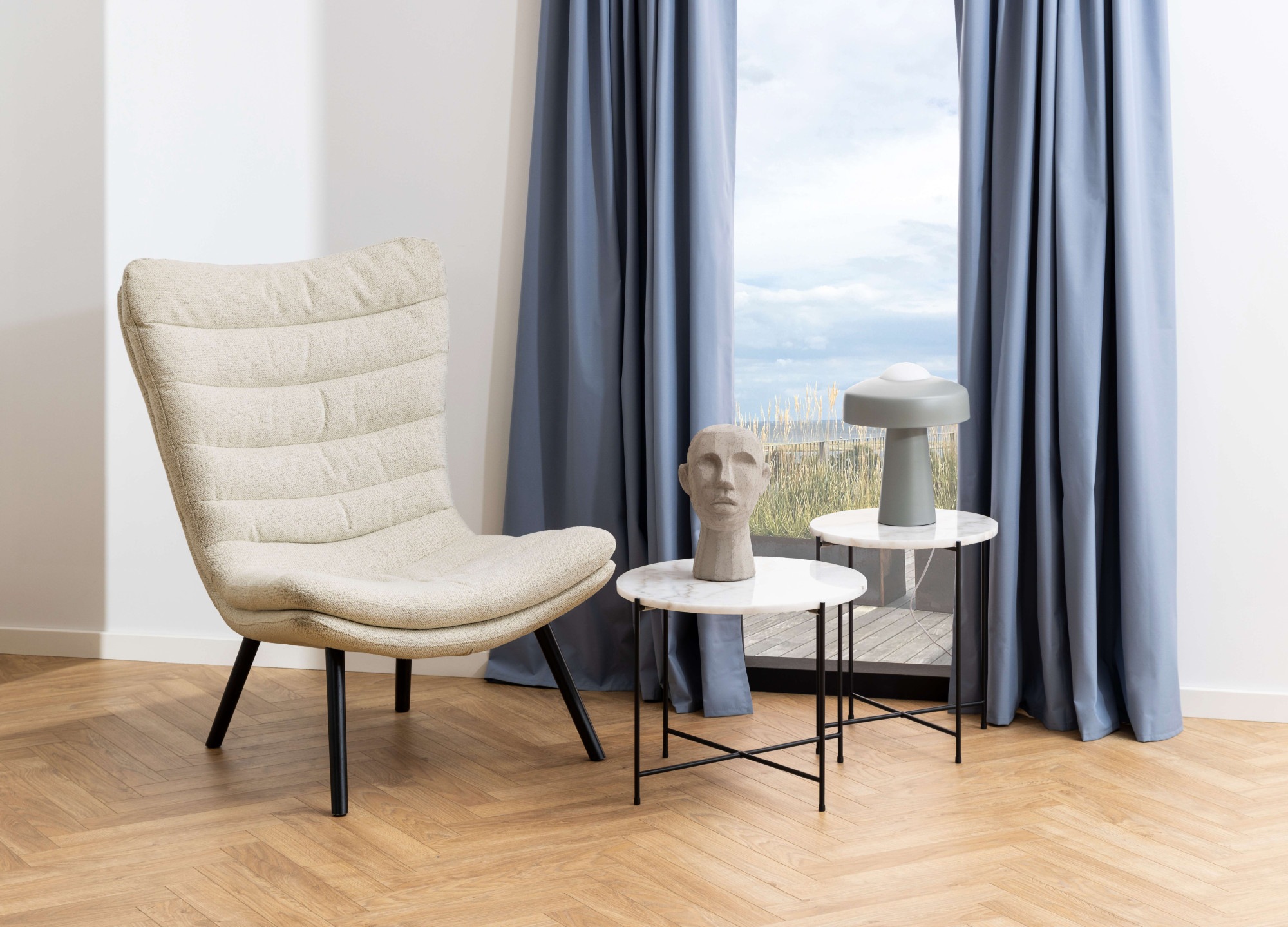 Avila Side Table in White Marble Effect Diameter 52x40 cm, none