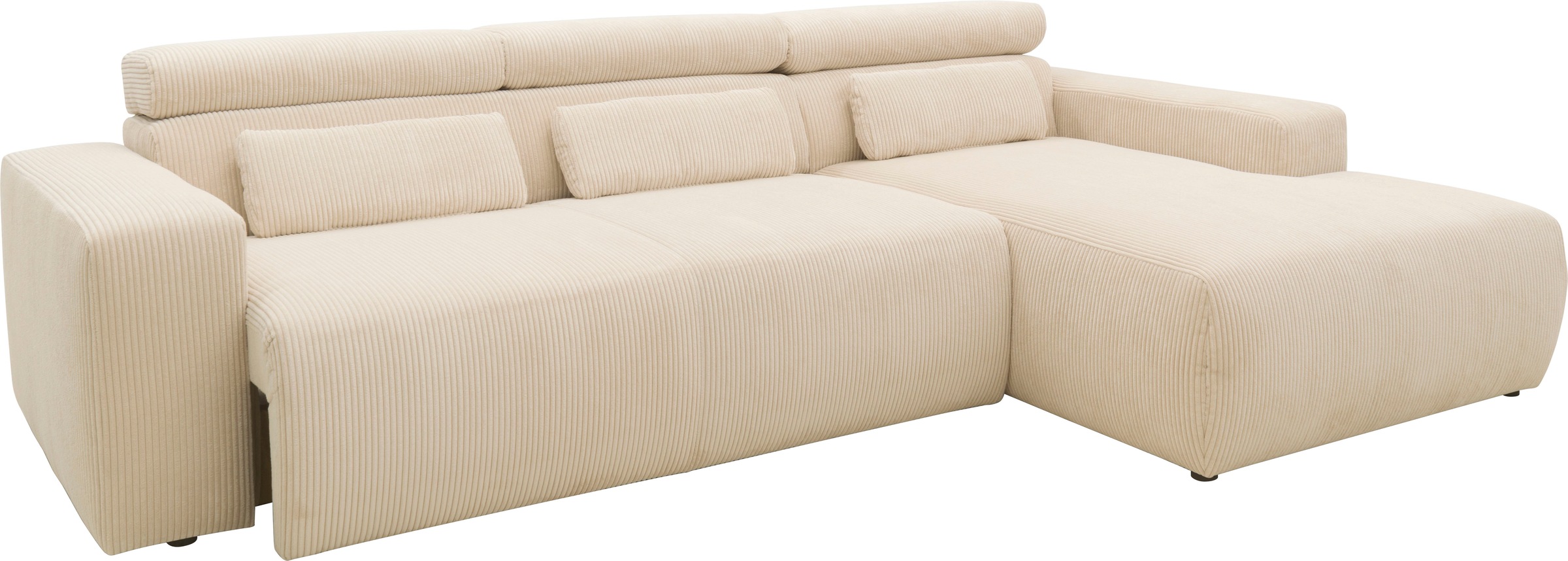 DOMO collection Ecksofa »Brandon B/T: 289/177 cm, belastbar bis 140kg/ Sitz, L-Form«, mit Sitztiefenverstellung, Cord, creme