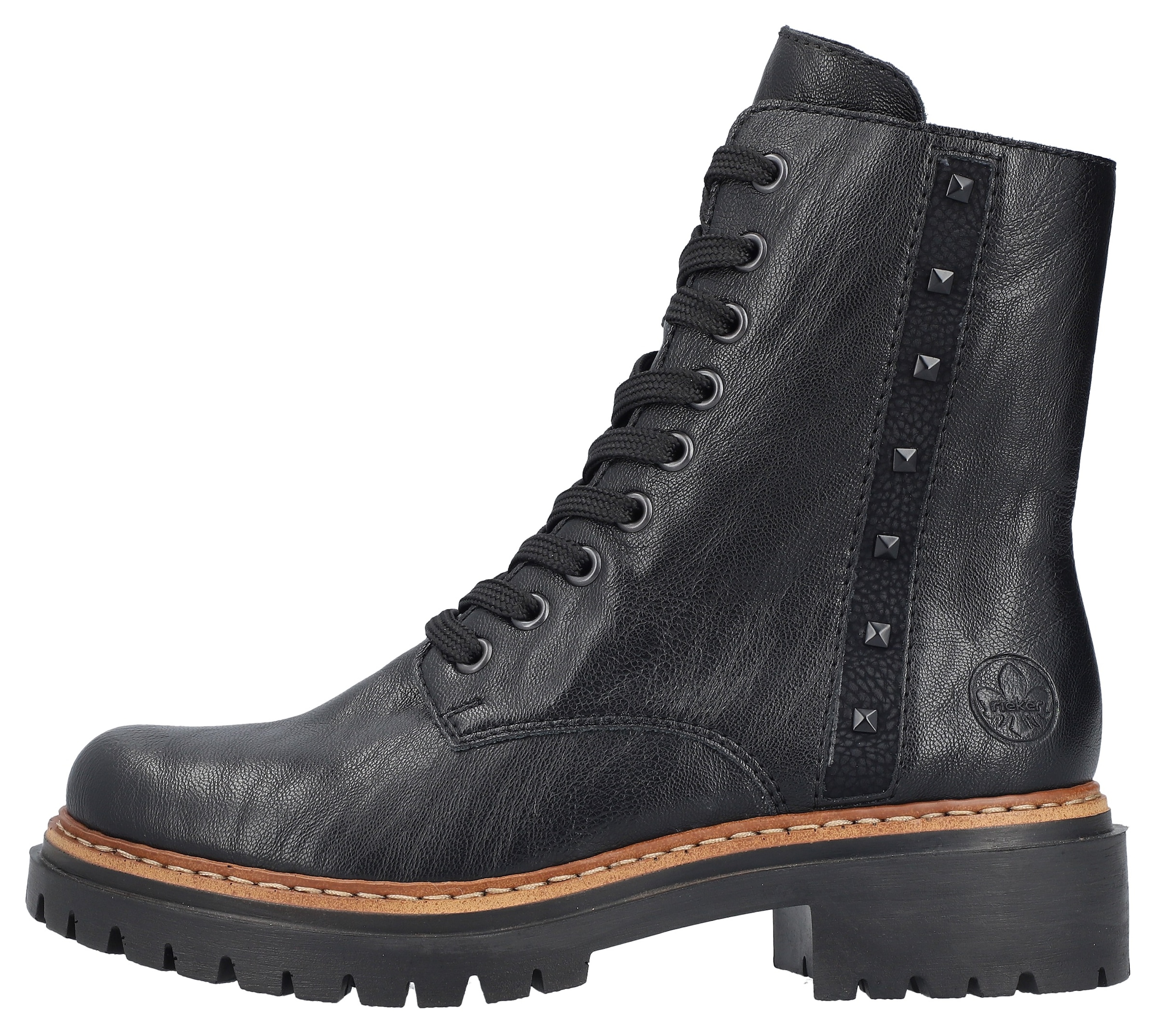Rieker Schnürstiefelette, Schnürboots, Blockabsatz, Innenreissverschluss und Nietenverzierung
