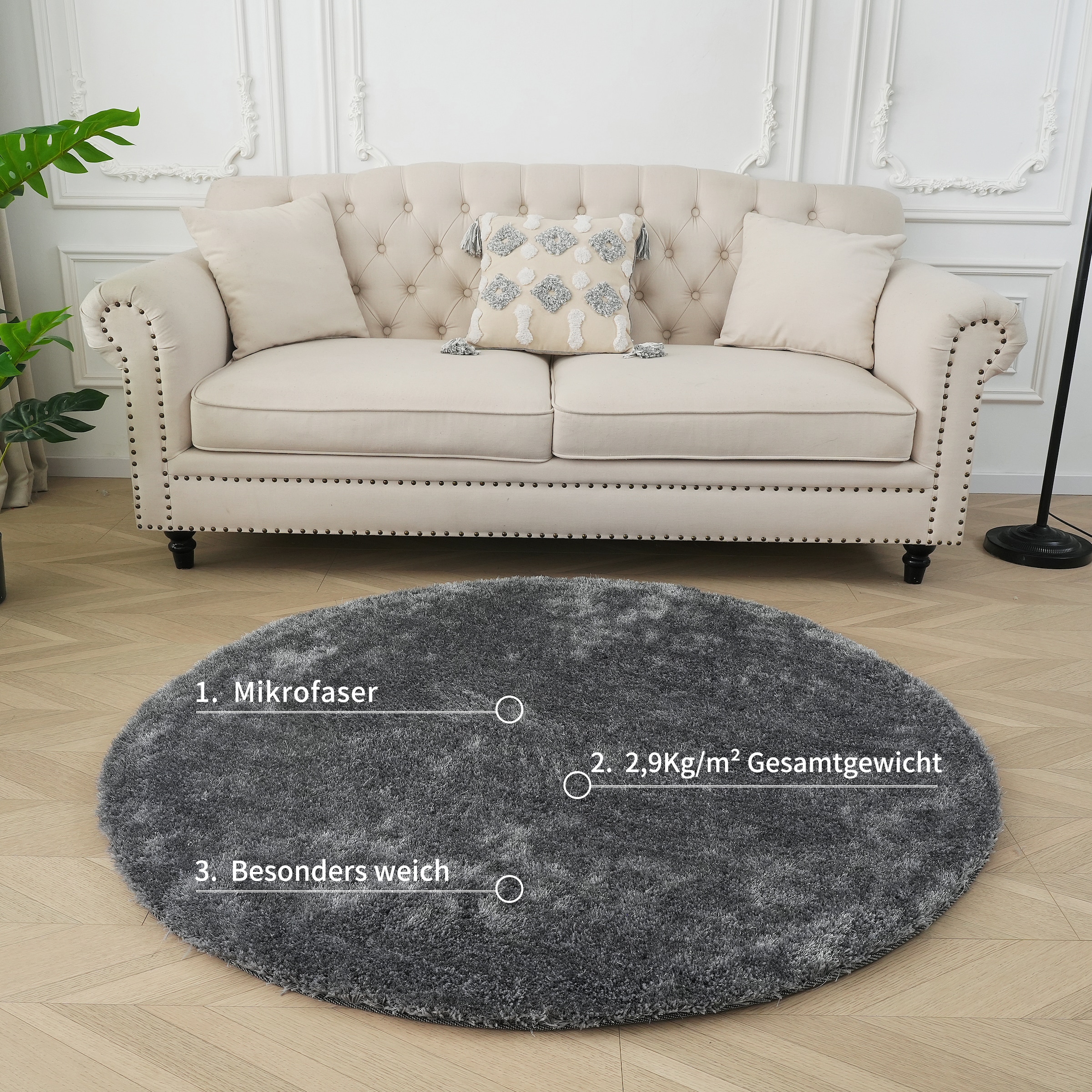 Bruno Banani Hochflor-Teppich »Dana Teppich, Kundenliebling«, rund, 30 mm Höhe, unifarben, Mikrofaser Teppiche, Wohnzimmer, Schlafzimmer, Esszimmer