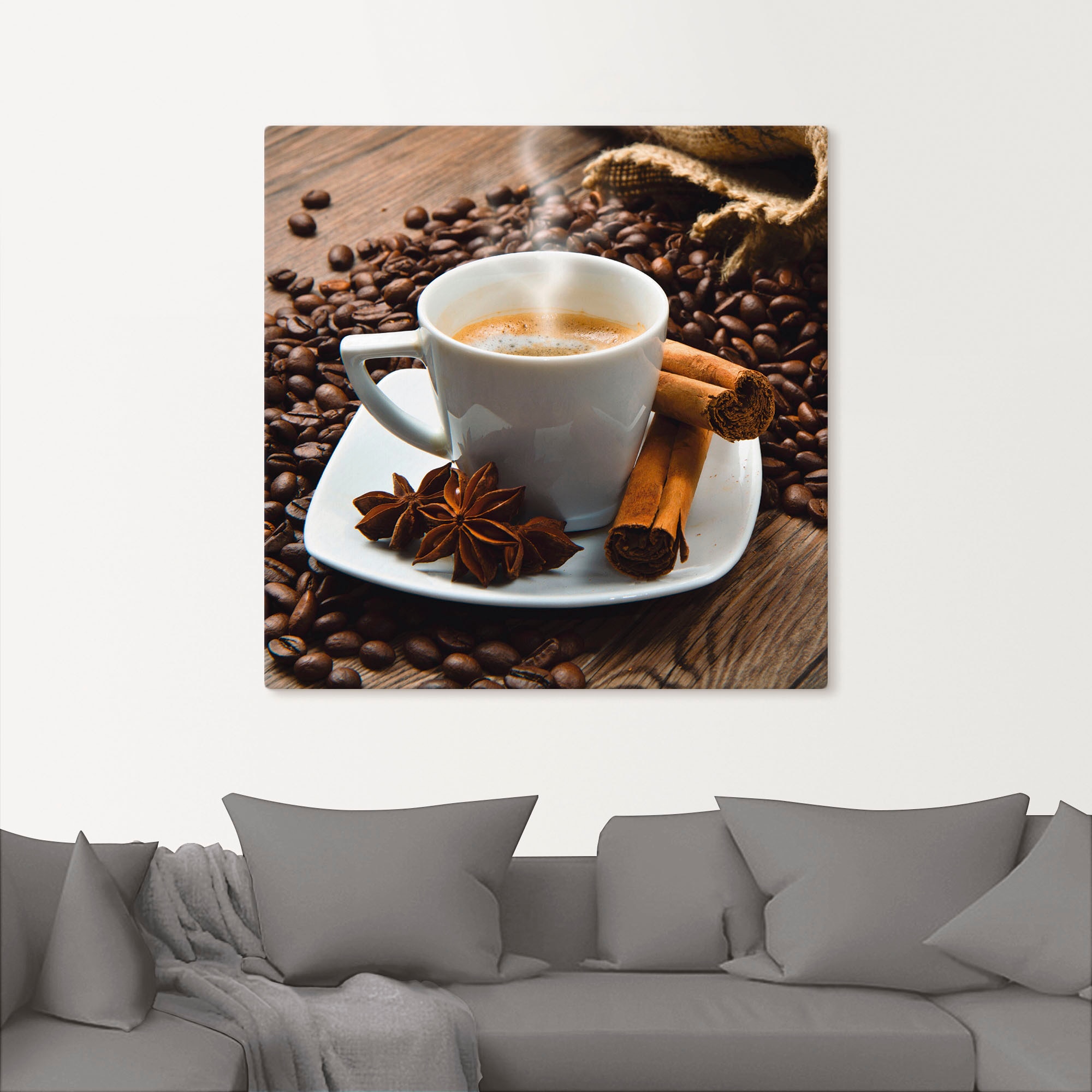 Artland Wandbild »Kaffeetasse Leinensack mit Kaffeebohnen«, Getränke, (1 St.), als Leinwandbild, Poster in verschied. Grössen