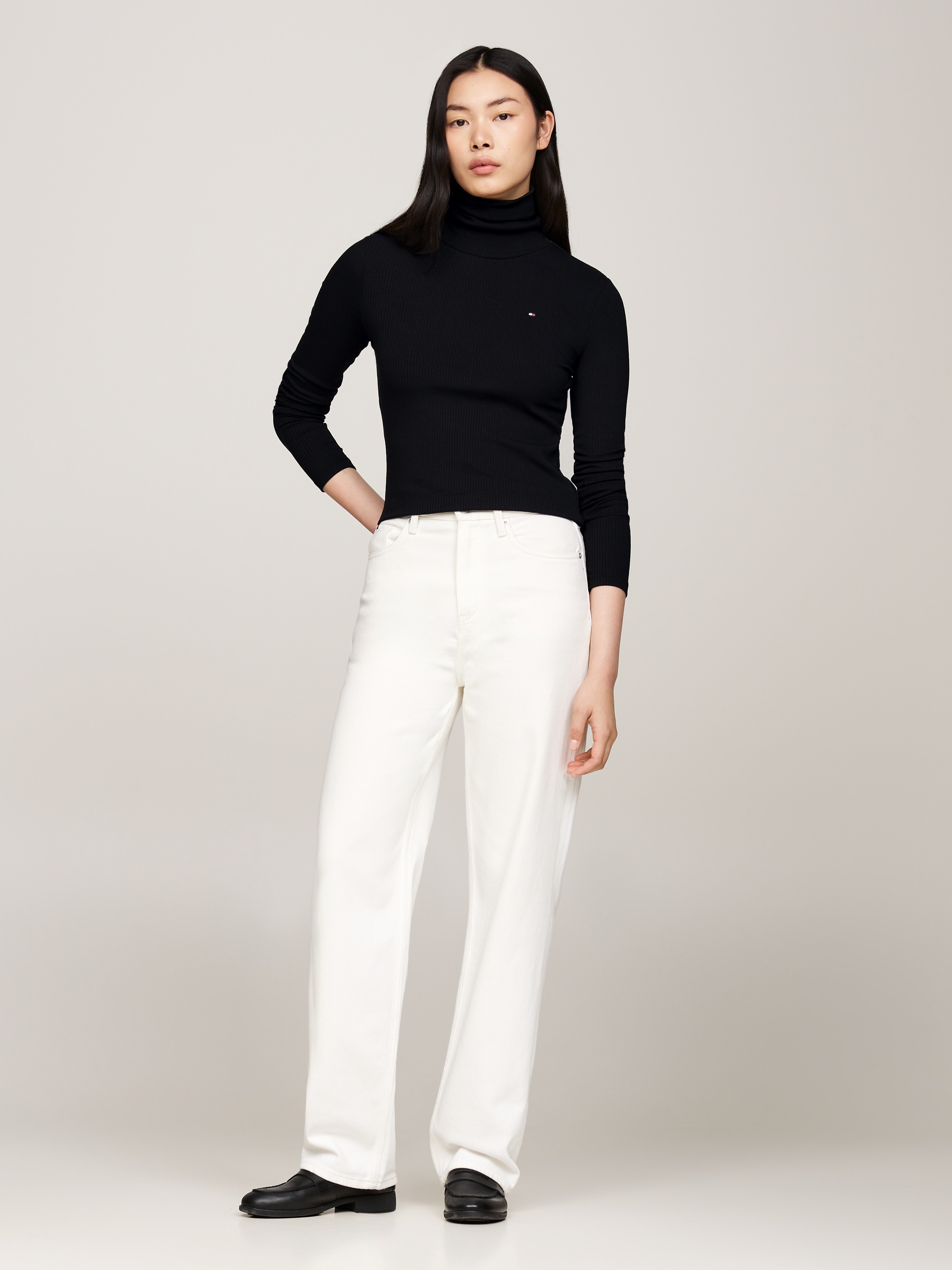 Tommy Hilfiger Langarmshirt »SLIM 5X2 RIB ROLL-NK LS«, in gerippter Struktur