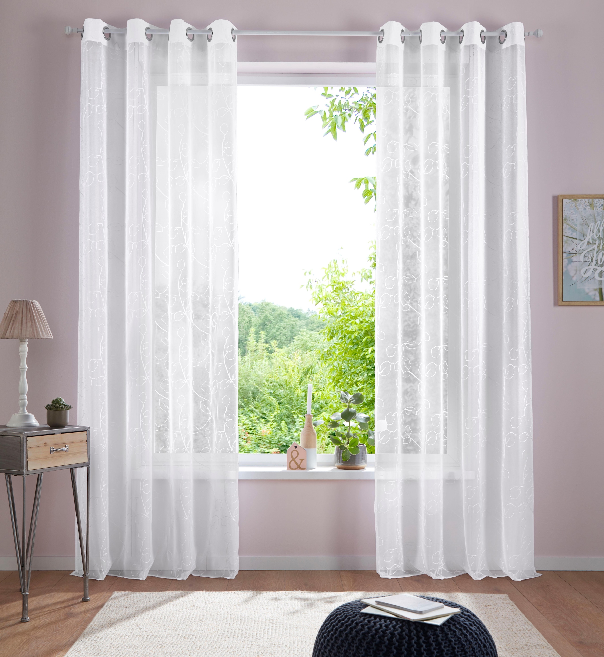 Home affaire Gardine »Adele« Ösen 1 Stk. tlg. transparent, mit floraler Stickerei, Voile