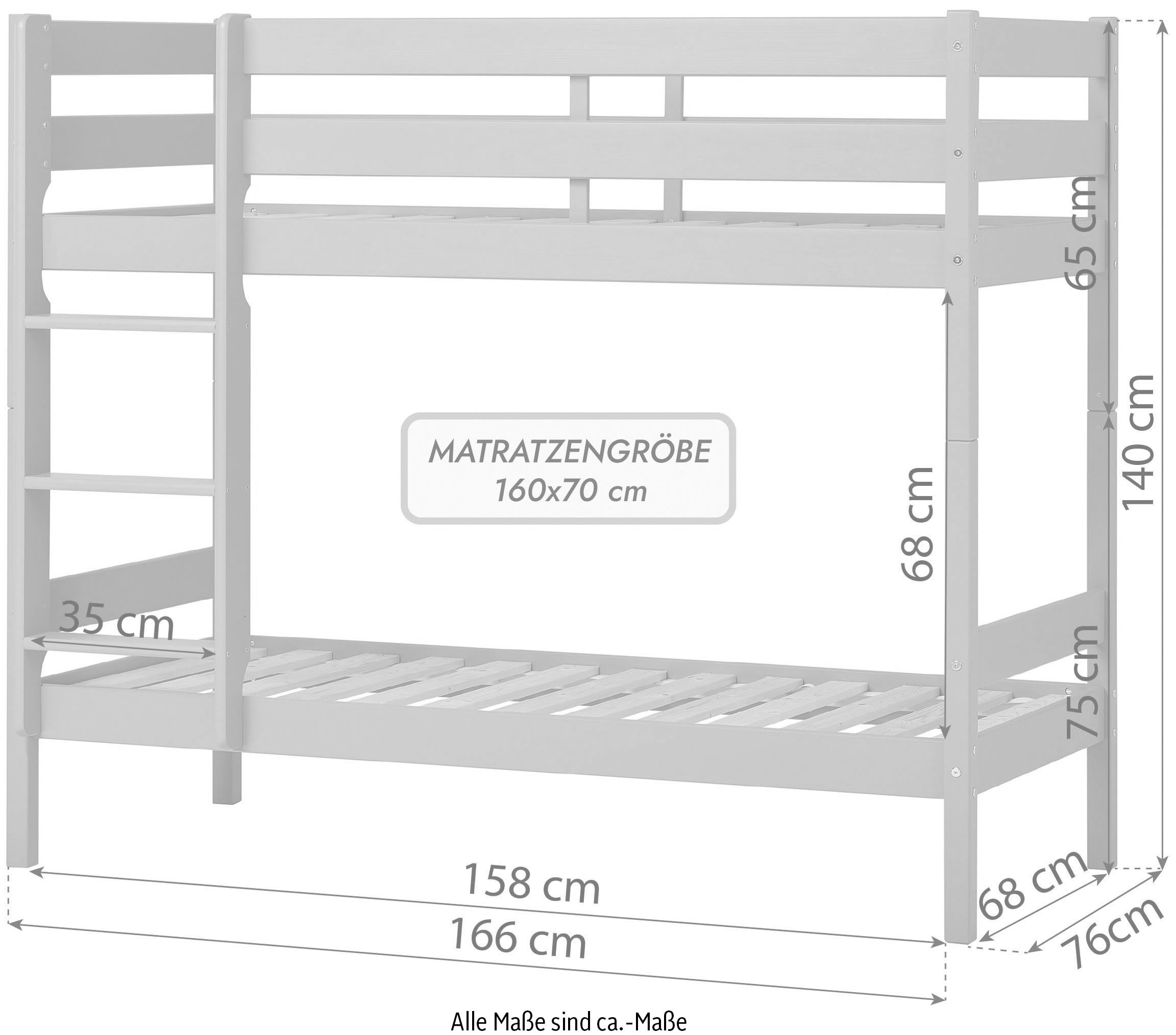 Hoppekids Etagenbett »ECO Comfort Kinderbett 90x200 oder 70x160 aus Massivholz in 4 Farben«, TÜV, FSC und Nordisches Umweltzeichen – wahlweise mit Matratzen