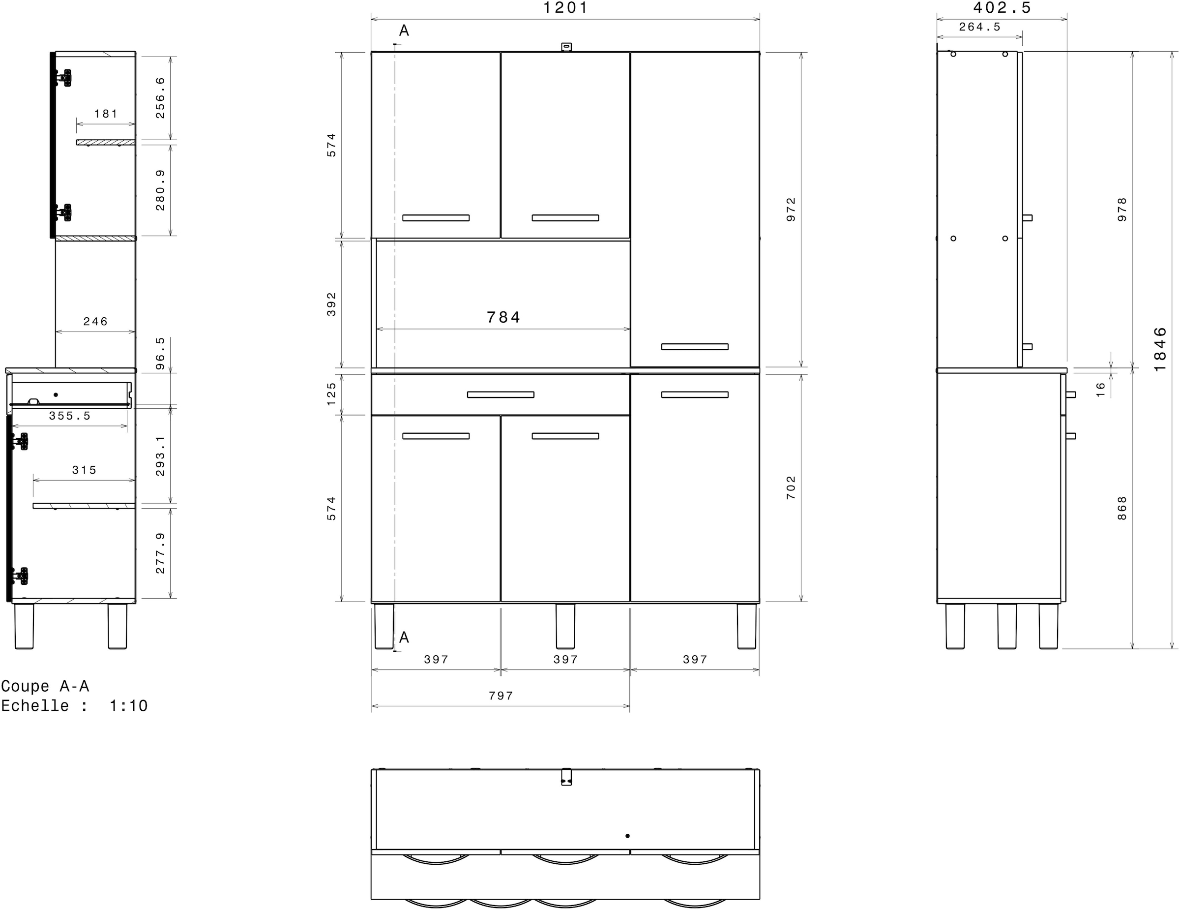 Parisot Buffet »Season 22, Made in Europe, viel Stauraum«, (1 St., B/H/T ca. 120x185x40), 6 Türen, Regale und Arbeitsfläche, Schublade, Ideal für kleine Räume