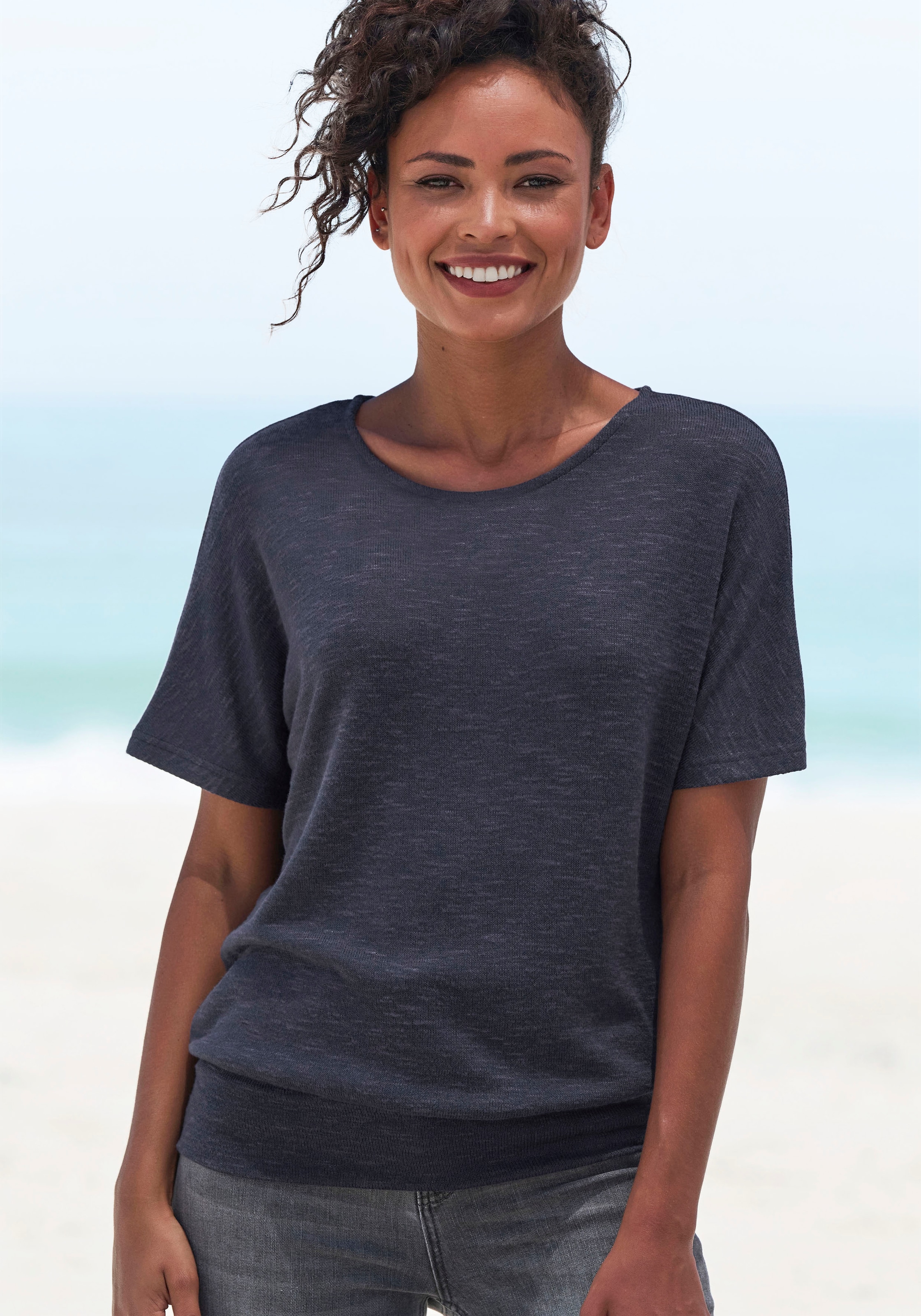 Vivance Kurzarmshirt »mit breitem Bund«, aus weichem Viskose-Feinstrick